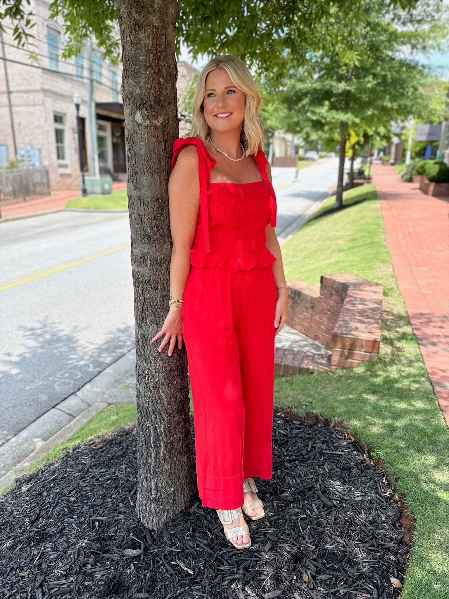 Its All Here Elastic Waisted Ankle Pants in Poppy Red