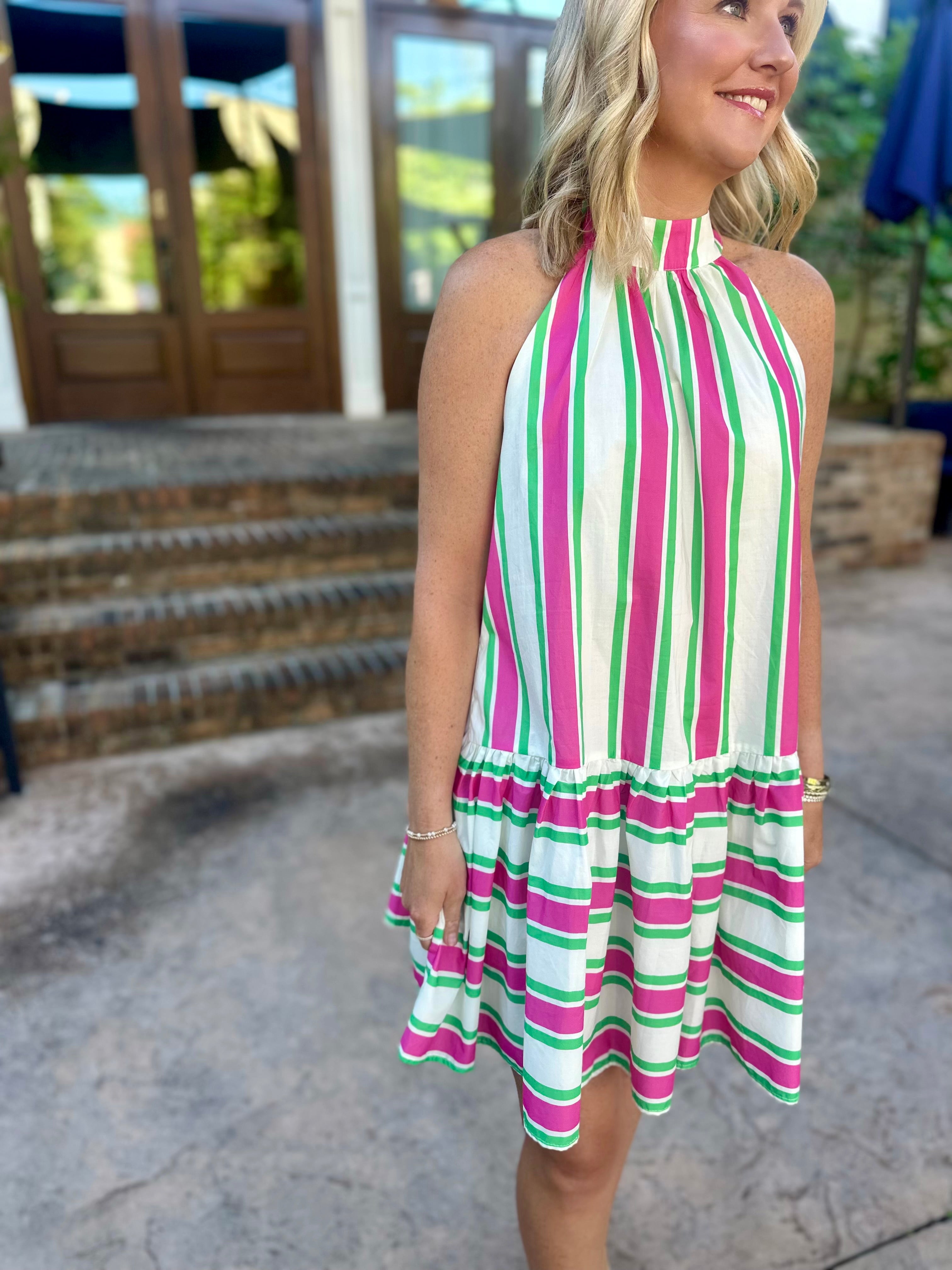 All The Love High Neck Striped Mini Dress