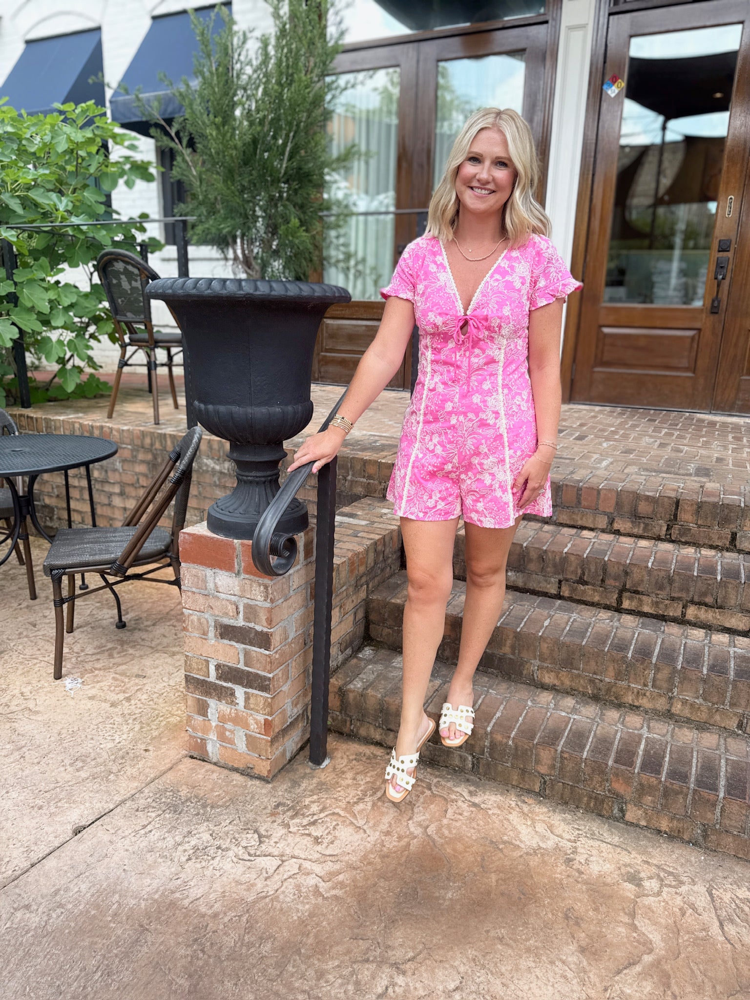 Think About What Could Go Right Eyelet Pink Romper