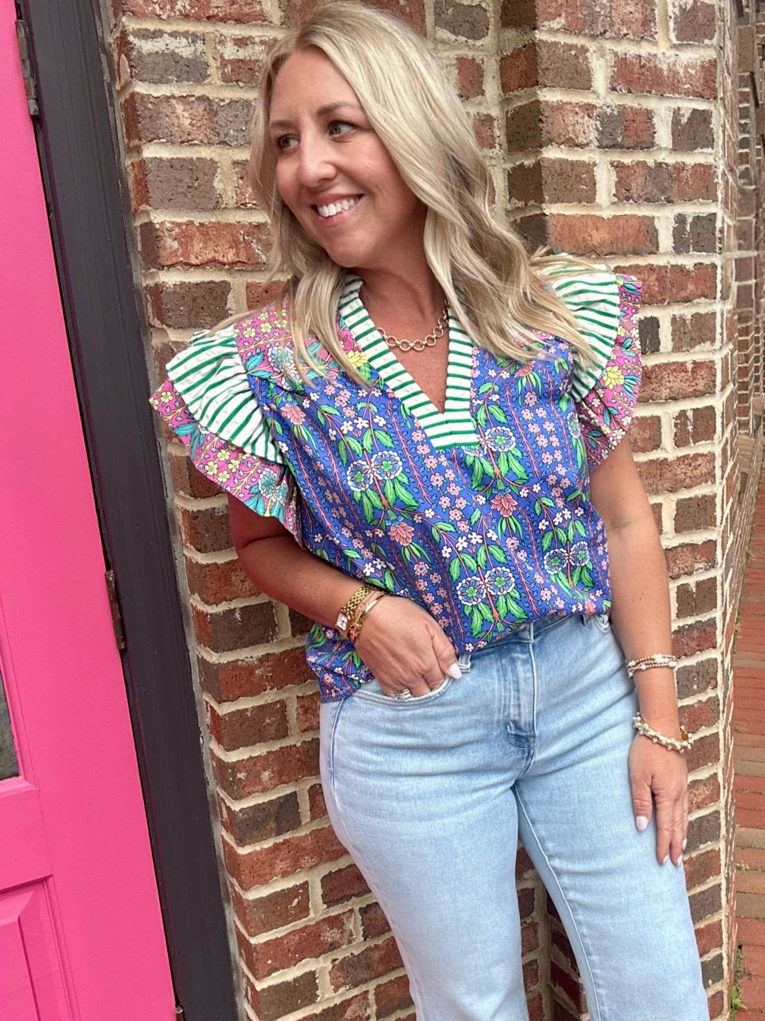 Blushing Garden Flutter Sleeve Floral Top