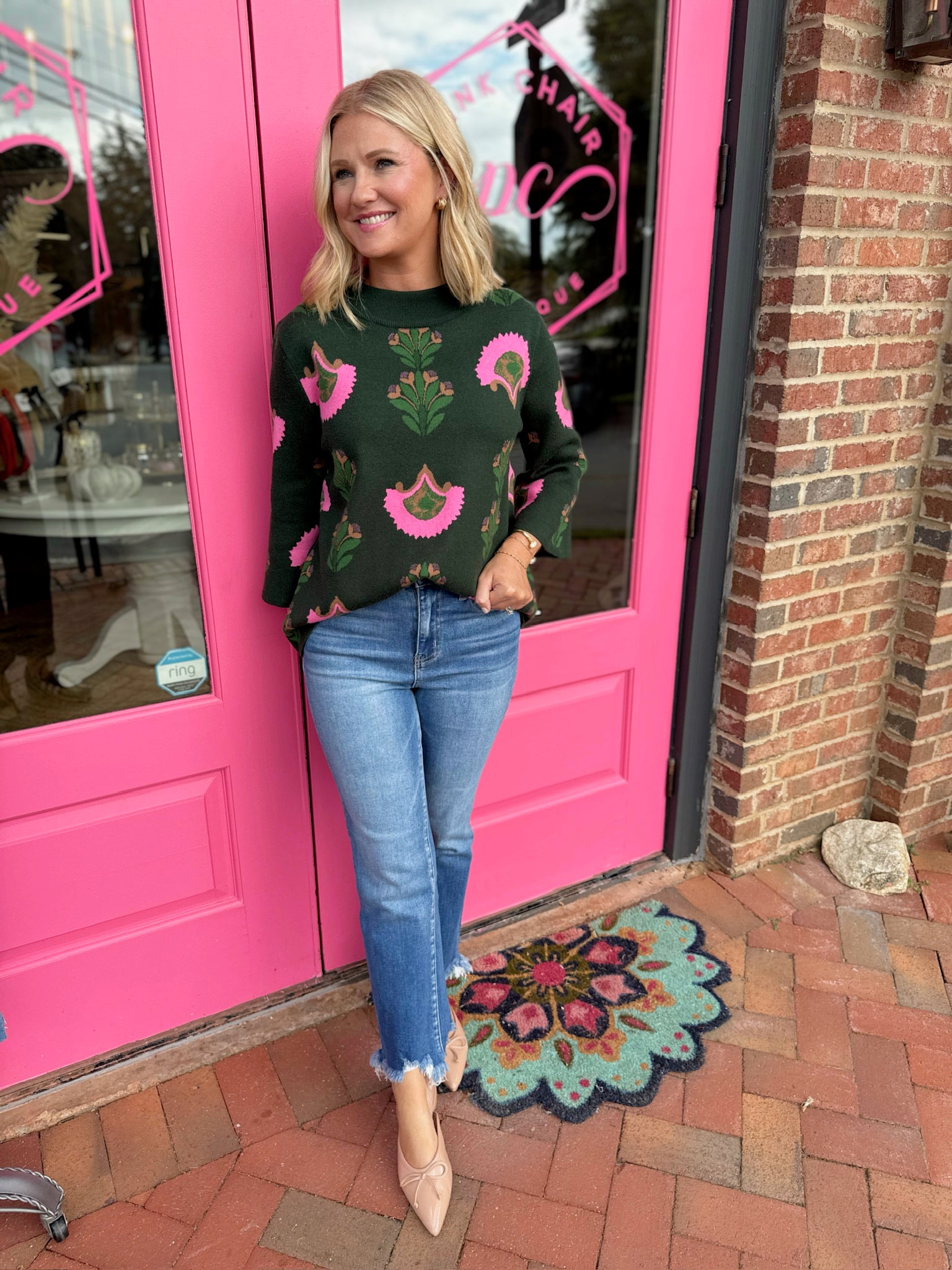 Together We Love Floral Mock Neck Sweater