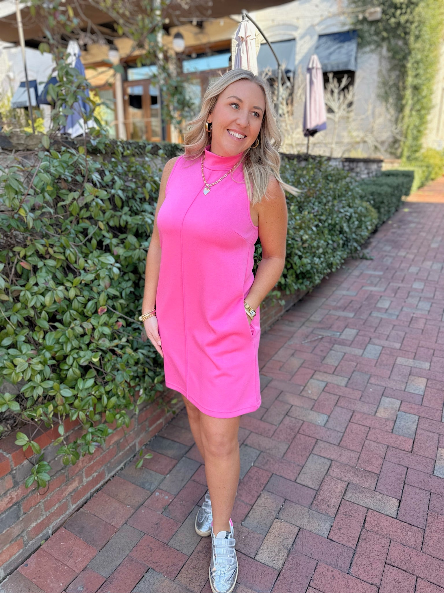 Don’t Show Up Mock Neck Sleeve T-Shirt Dress in Pink