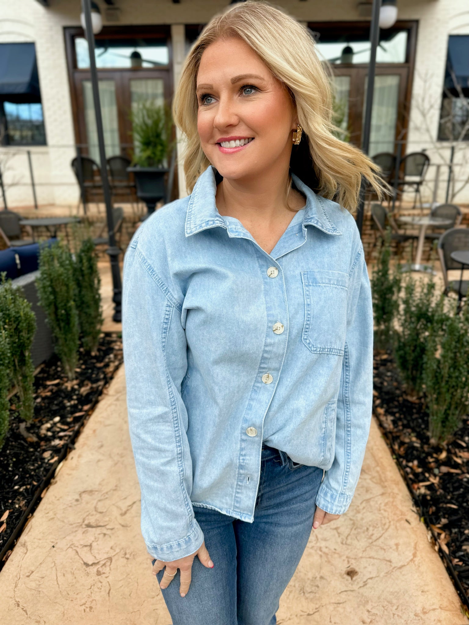 Juliette Denim Light Wash Button Up Shacket