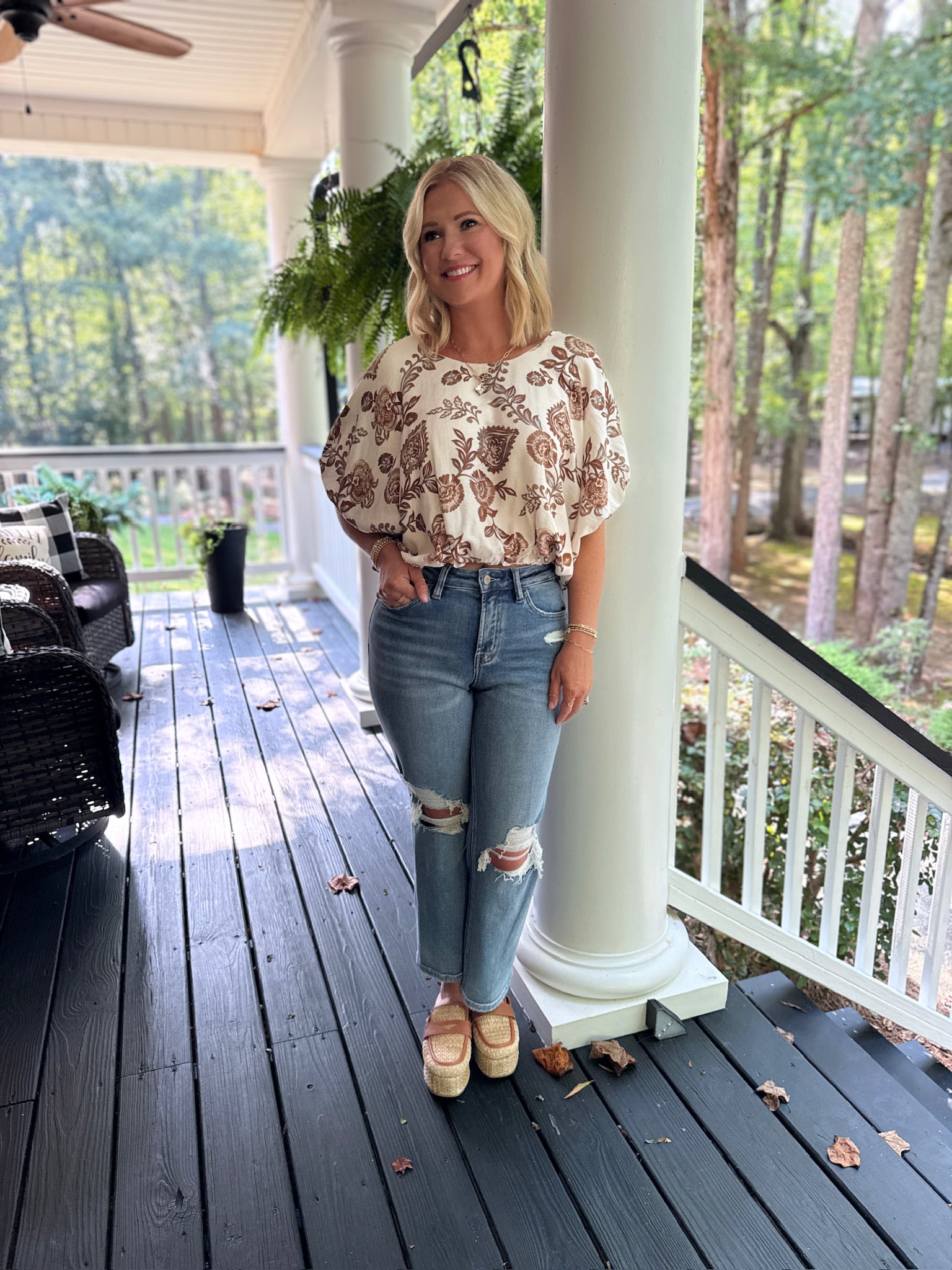Time Goes By Floral and Paisley Bubble Hem Short Sleeve Top