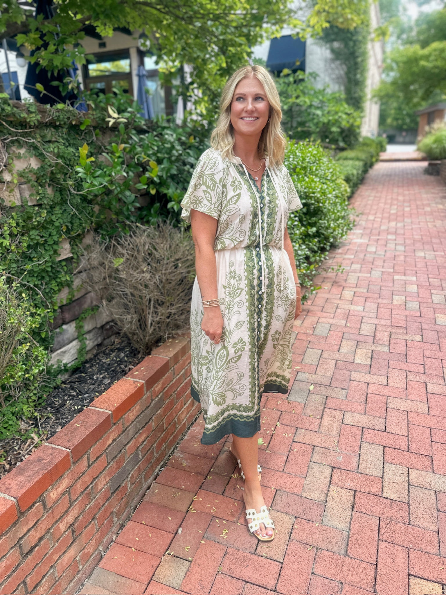 Fresh Garden Floral Front Slit Midi Dress