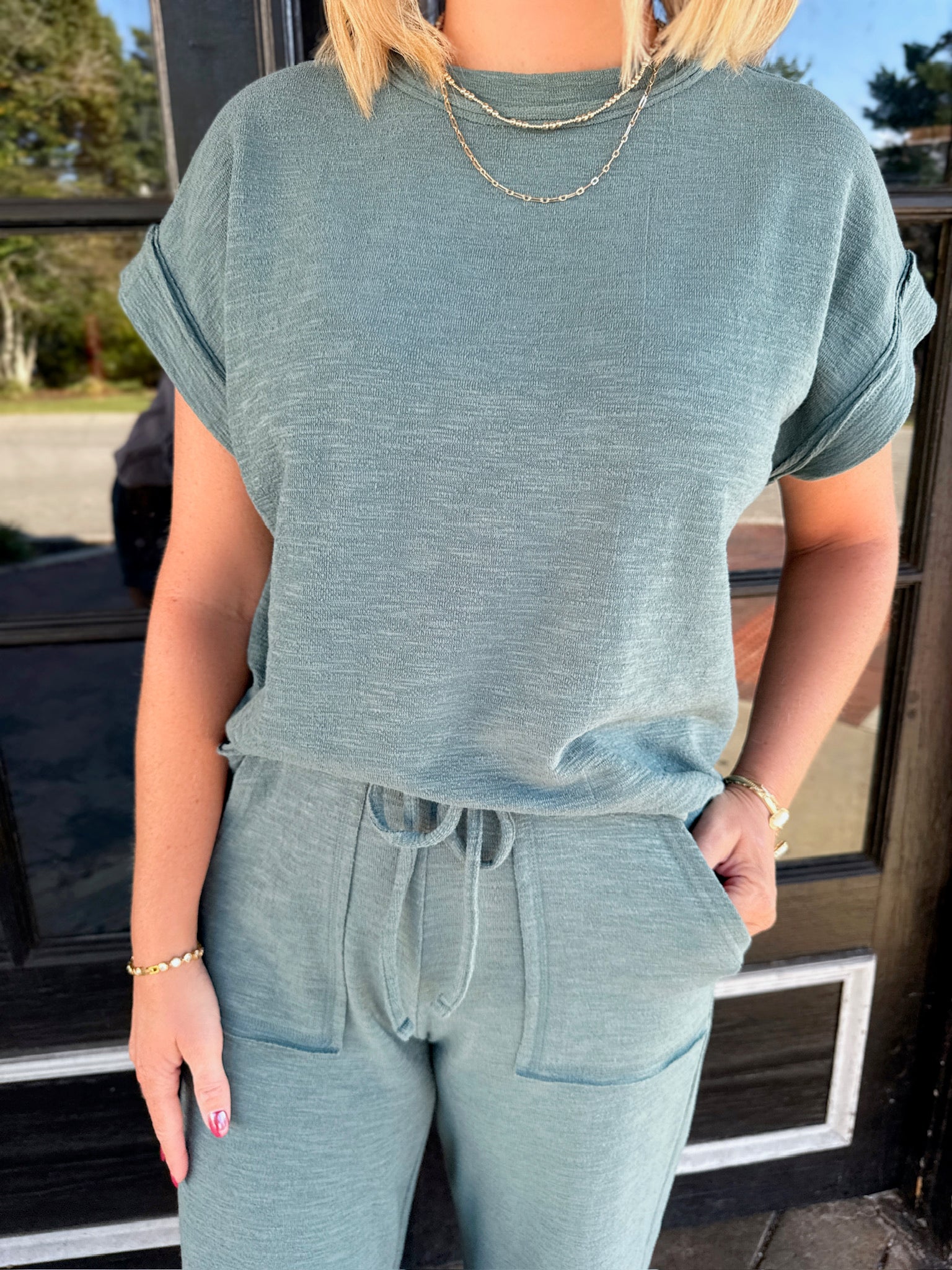 Langley in Comfy Casual Pants and Short Sleeve Top Set