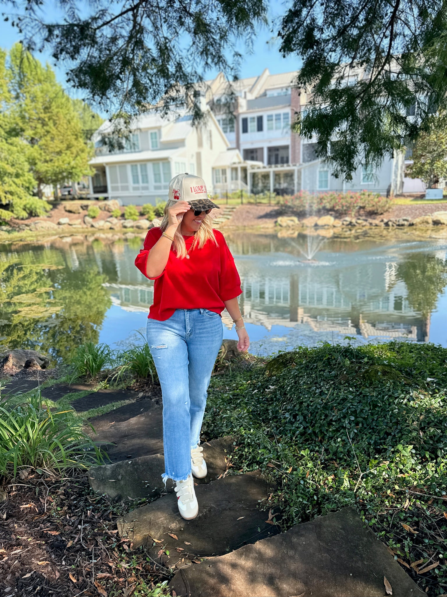 Nothing Crazy Crew Neck Drop Sweater in Red
