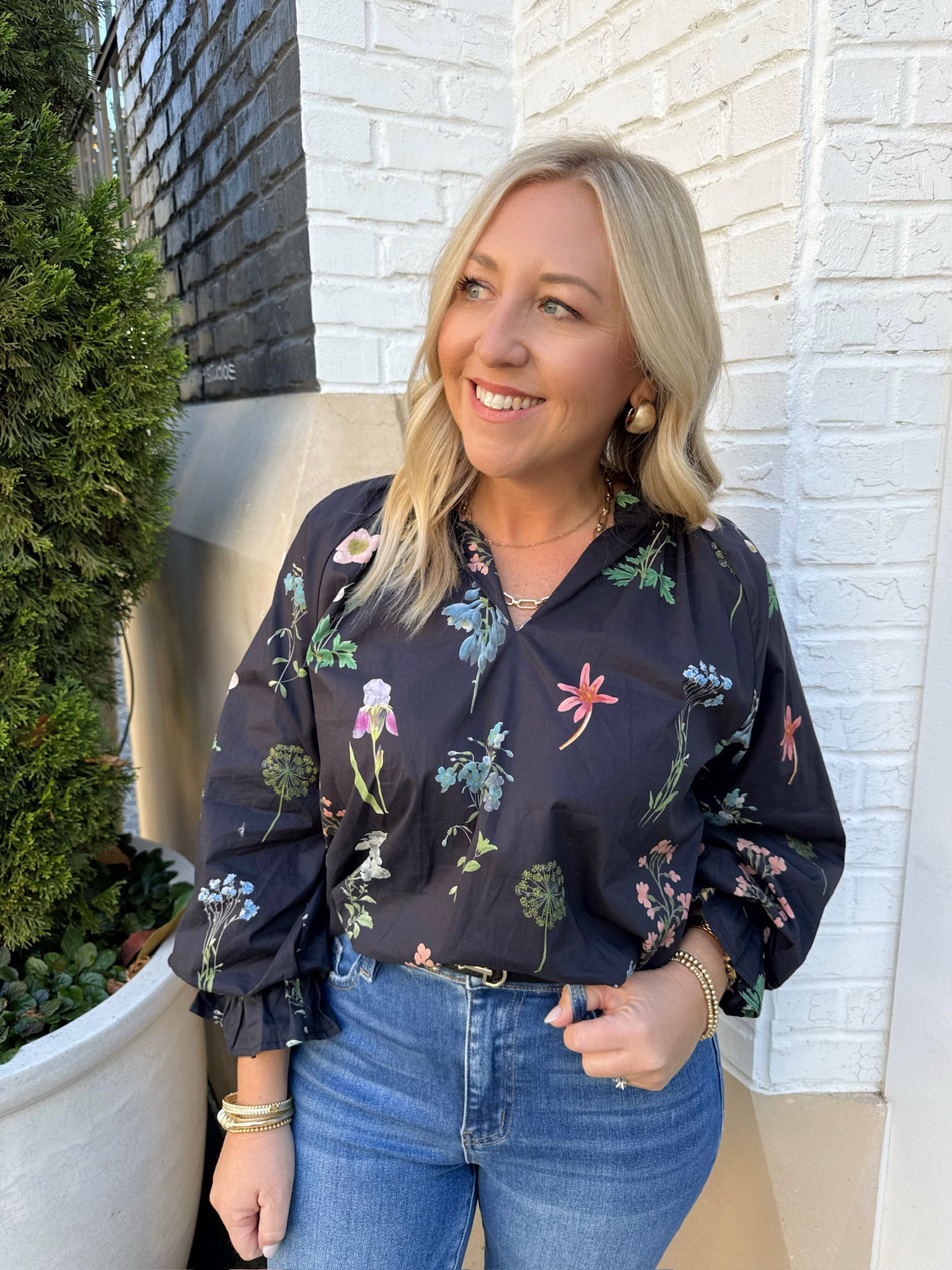 No Doubt Floral Ruffled Neck Blouse