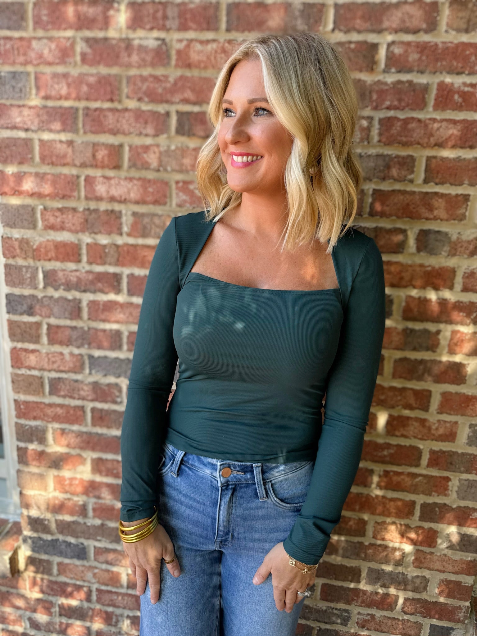 For A Moment Square Neck Long Sleeve Top