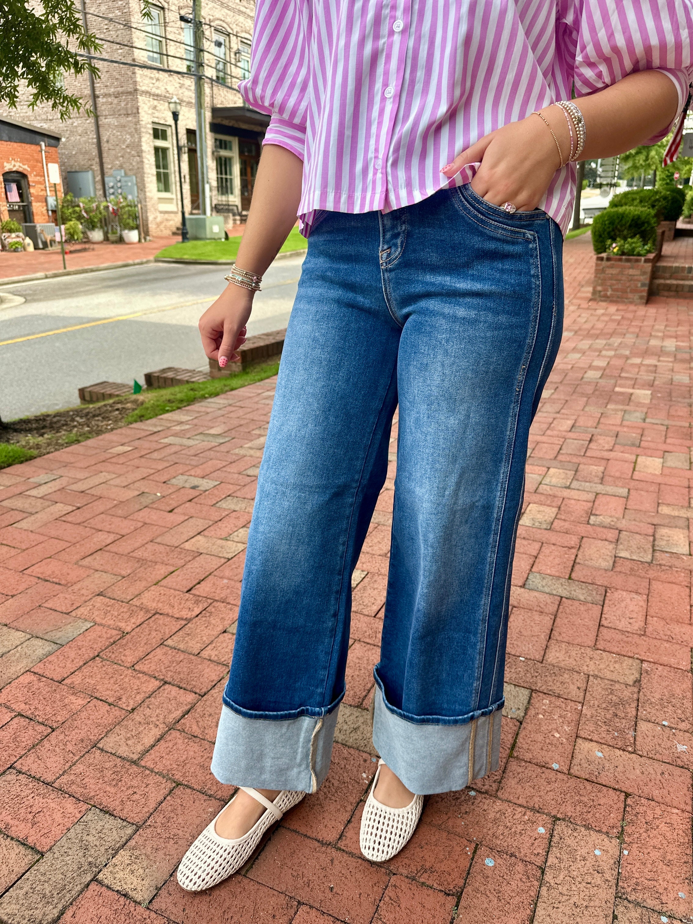 Take It Cuffed Wide Leg Jeans