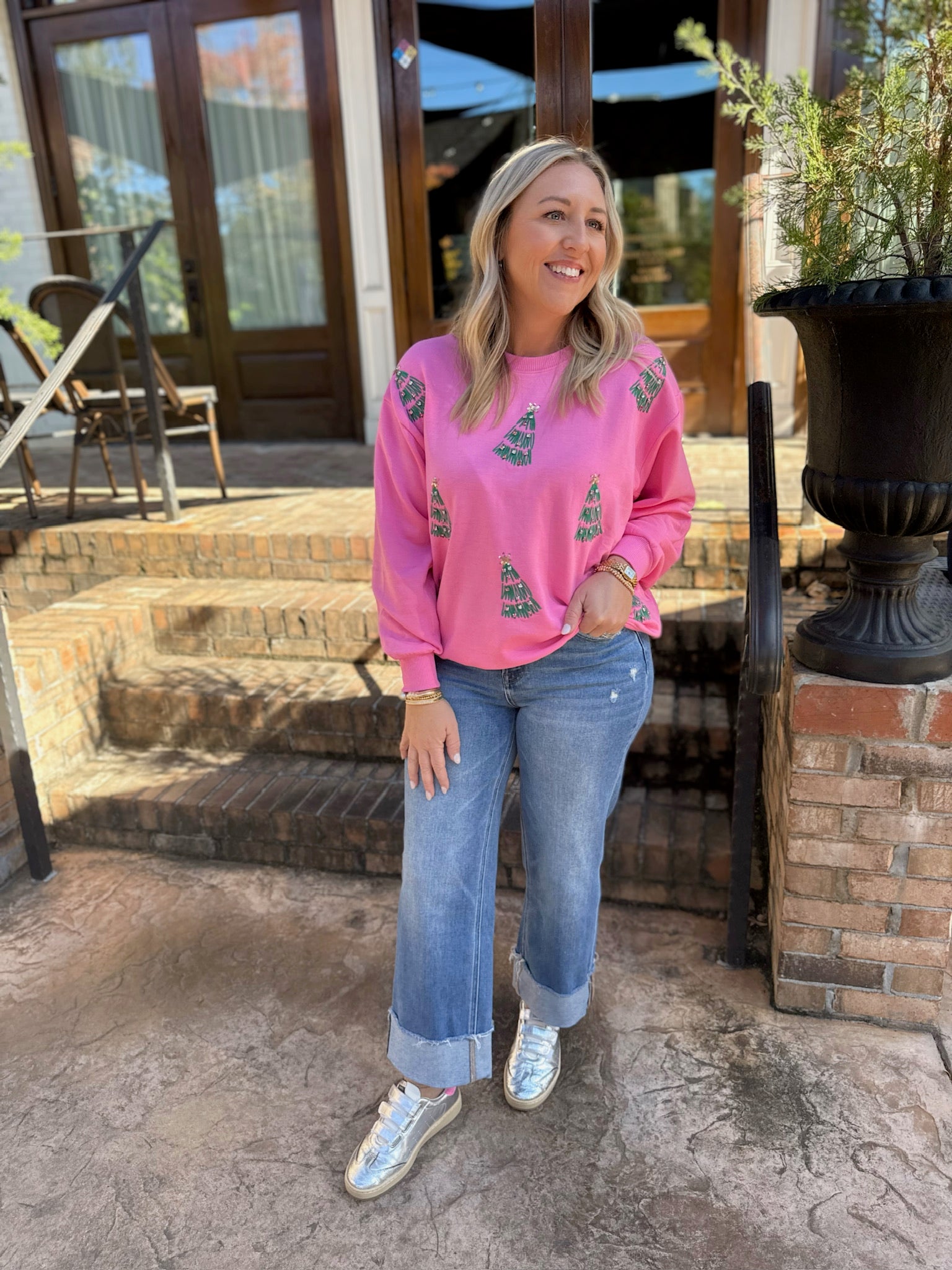 Sarah Green Trees Pink Sweatshirt