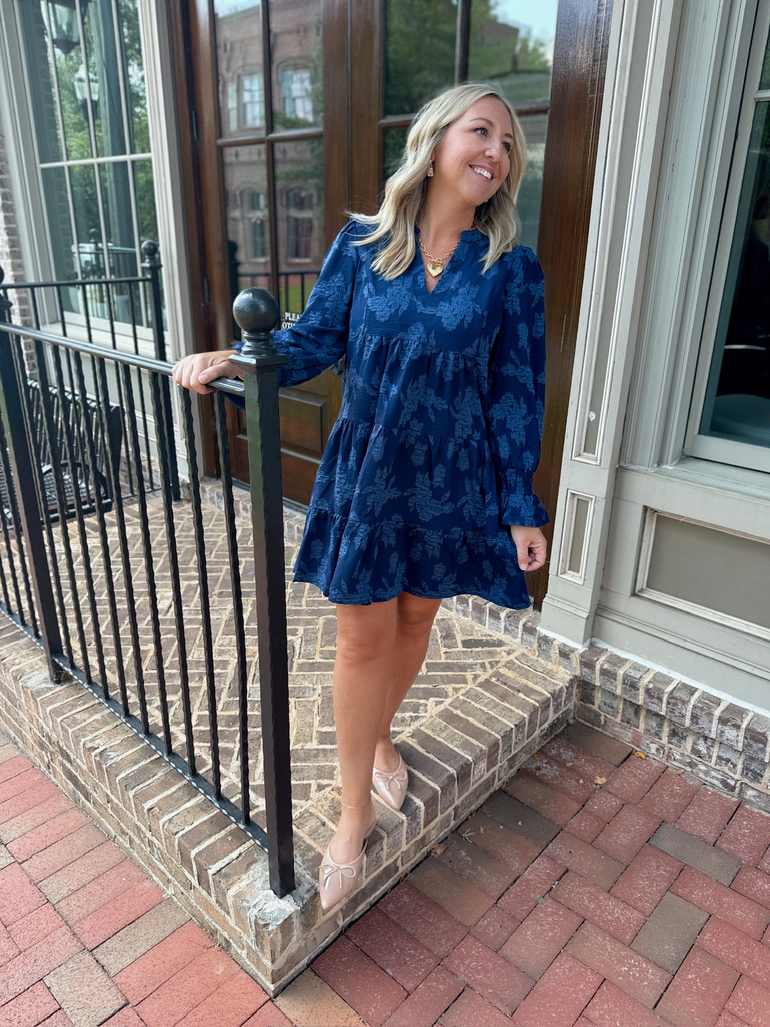Remi V Neck Tiered Long Sleeve Mini Dress