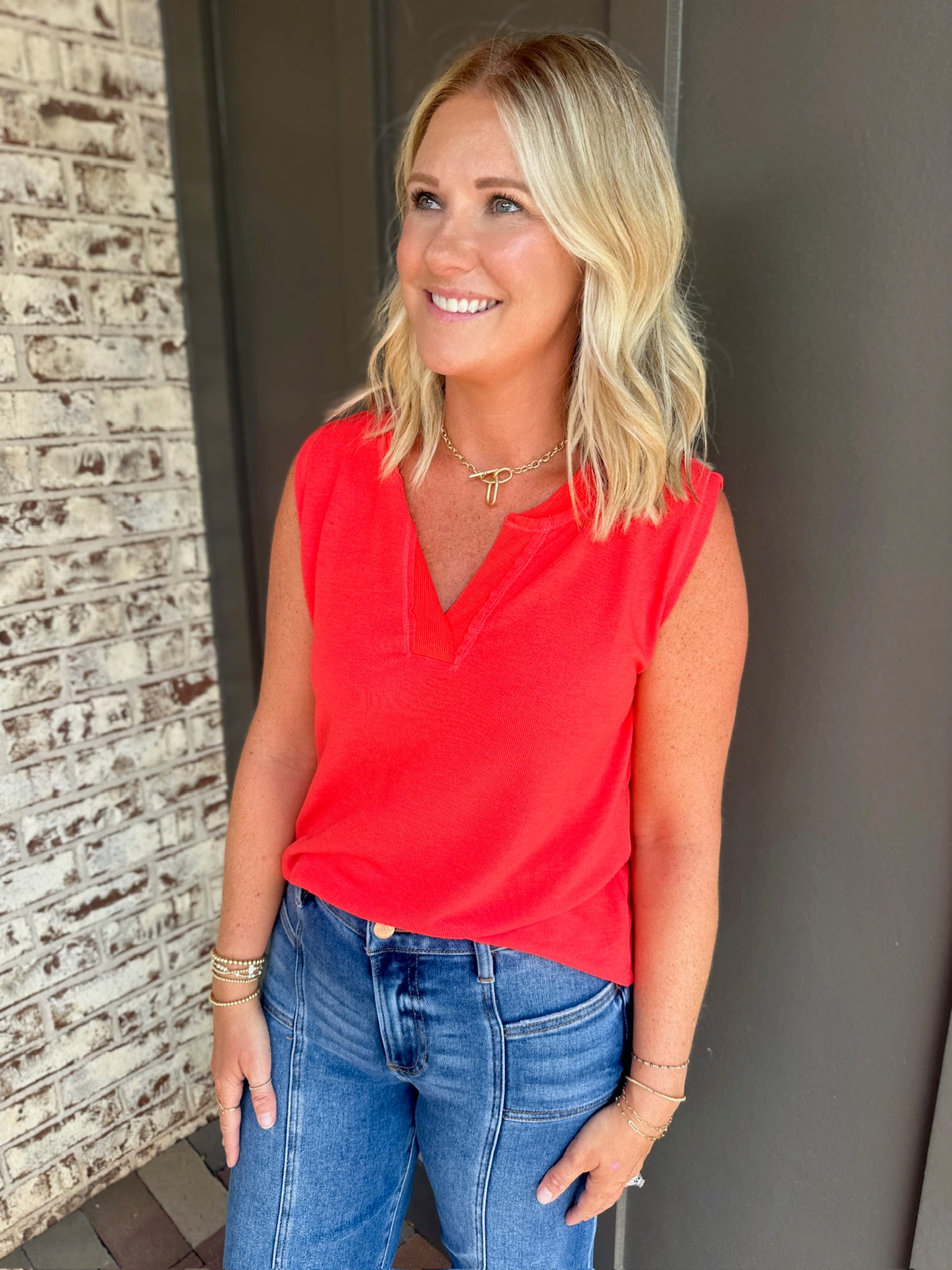 It’s the Cozy Summer Short Sleeve Top in Red