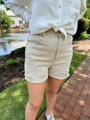 Small Town Girl Distressed Acid Wash Shorts-Taupe