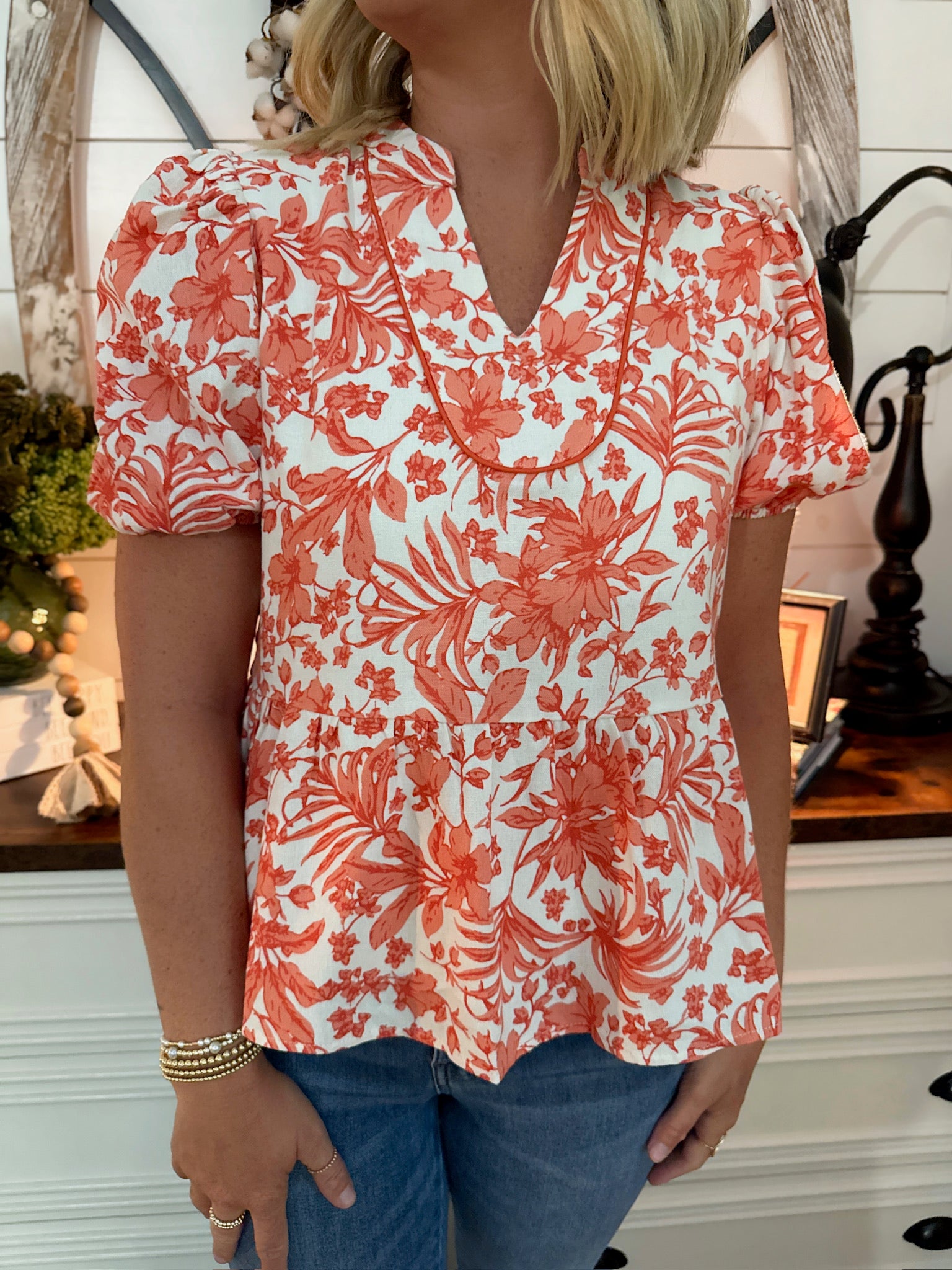 Don't Play Floral Peplum Top in Orange