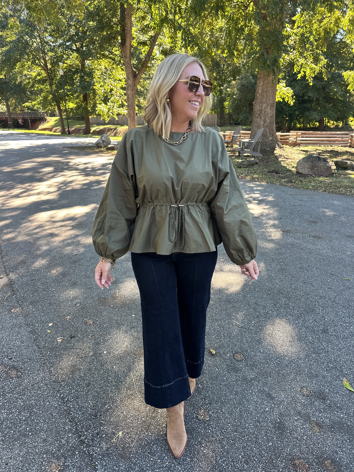 Cinched In Olive Long Sleeve Top