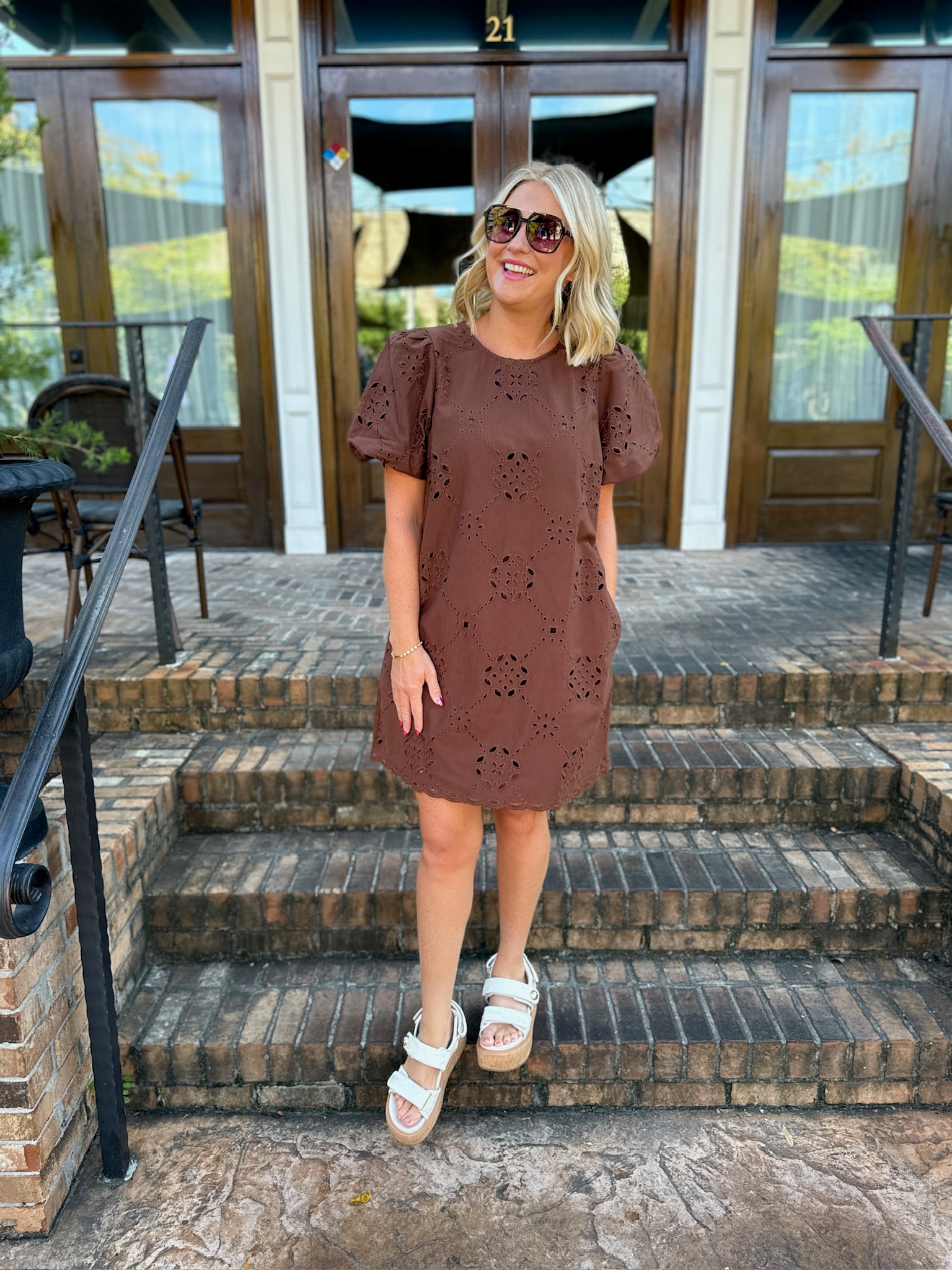 Can’t Put It Off Eyelet Dress with Puff Sleeves