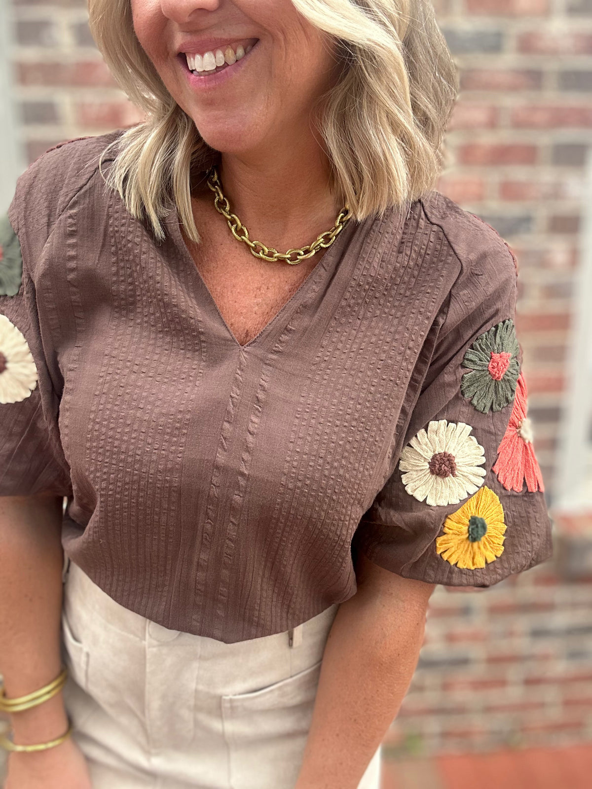 Brown Sugar Floral Knit Blouse