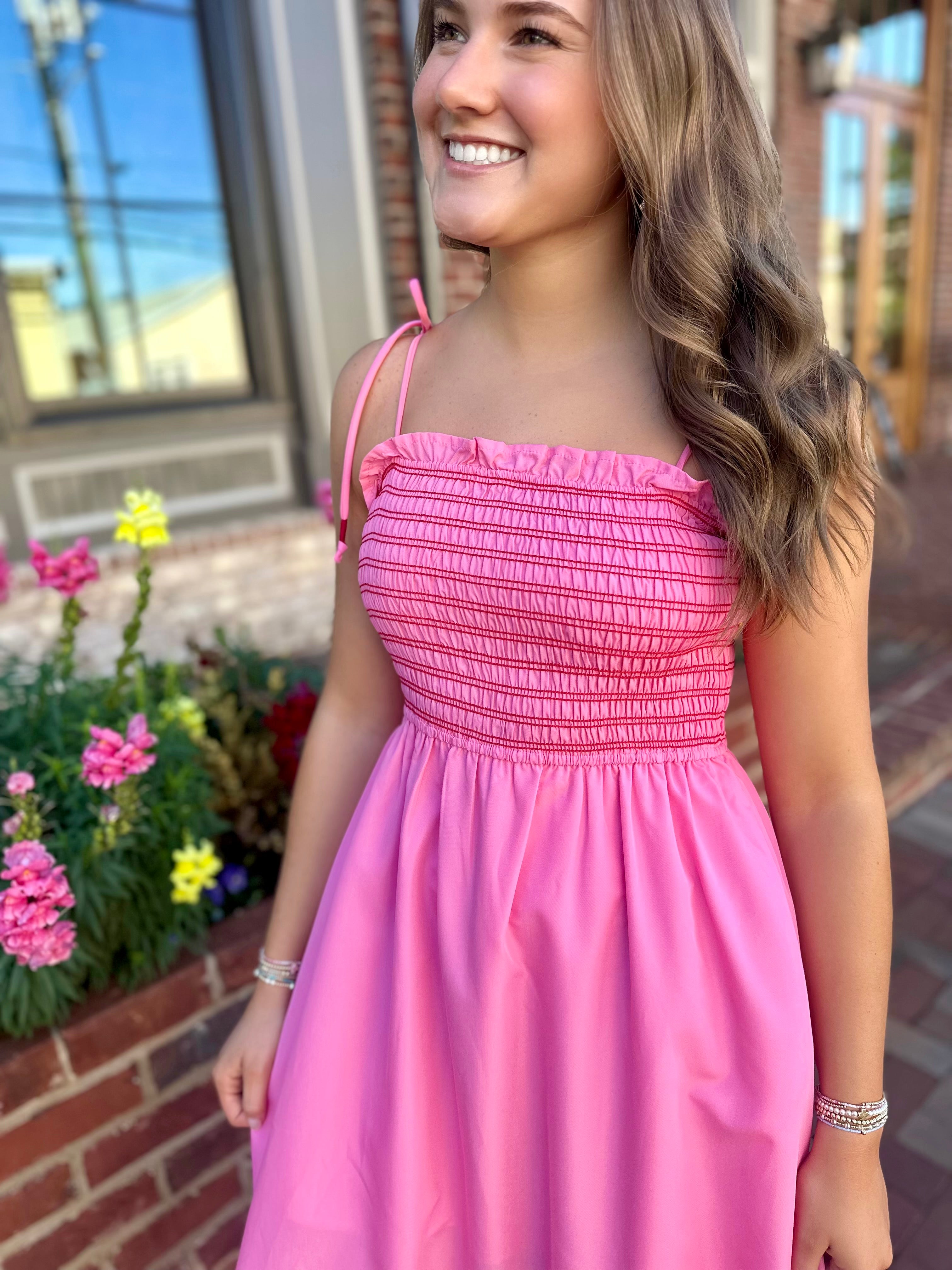 Look At Me Smocked Spaghetti Strap Midi Dress