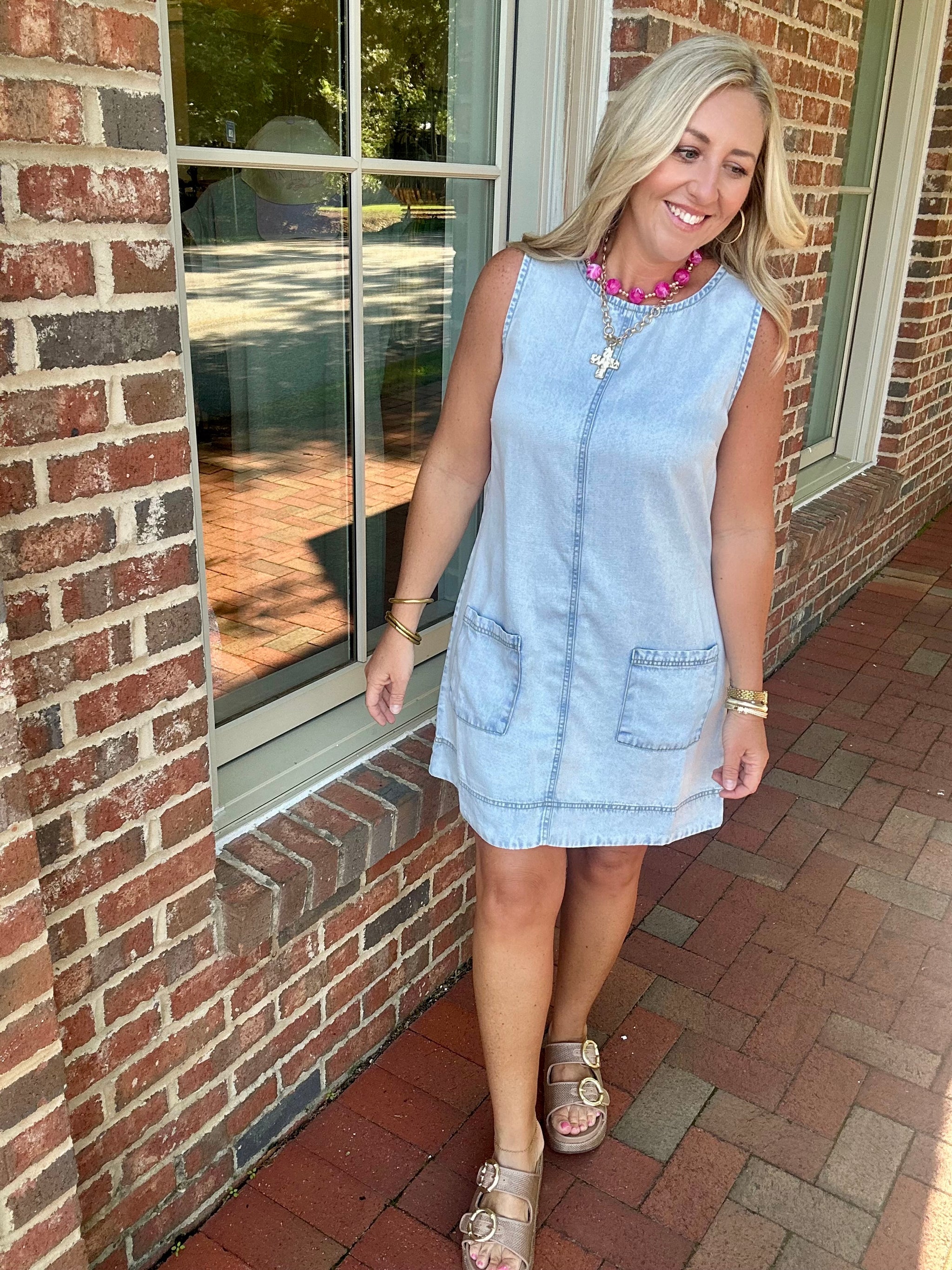 Cowgirl Washed Denim Mini Dress with Front Pockets