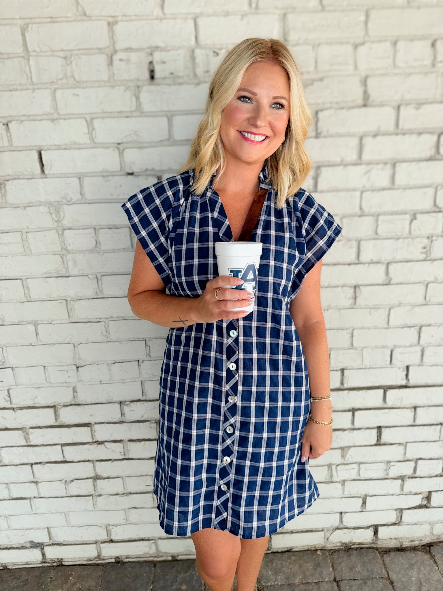 Going Places Short Sleeve Gingham Dress