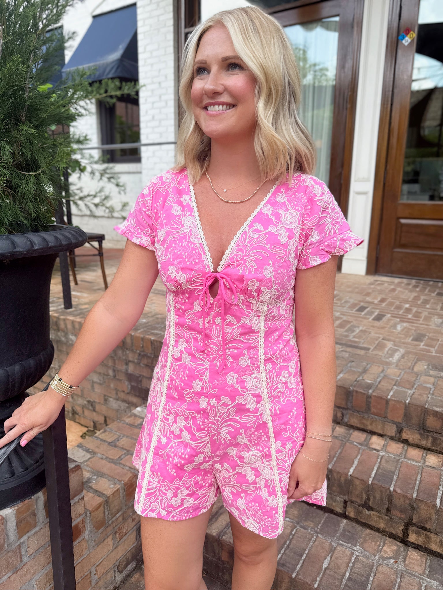 Think About What Could Go Right Eyelet Pink Romper