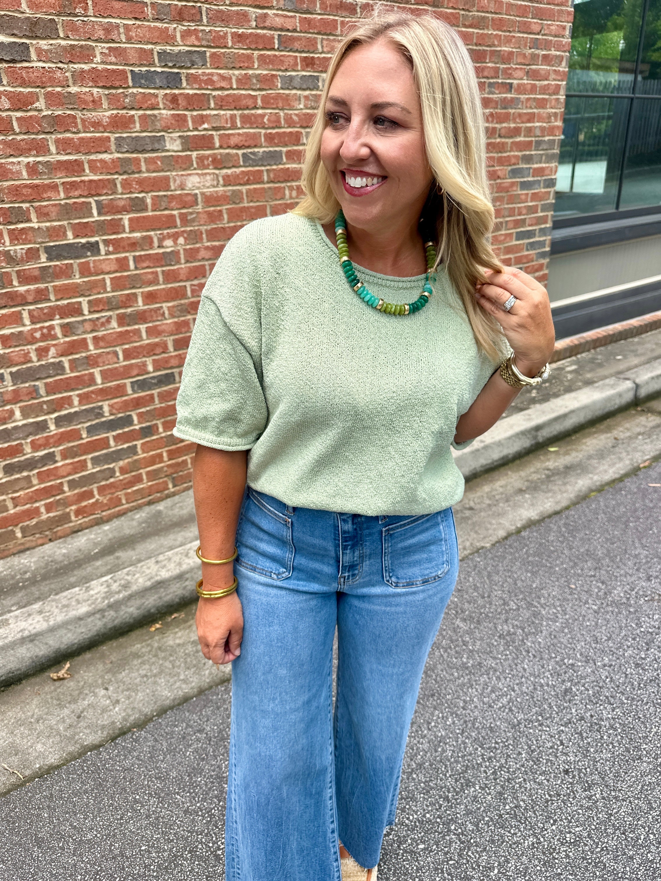 Keep Tracking That Cuteness Knit Top in Sage