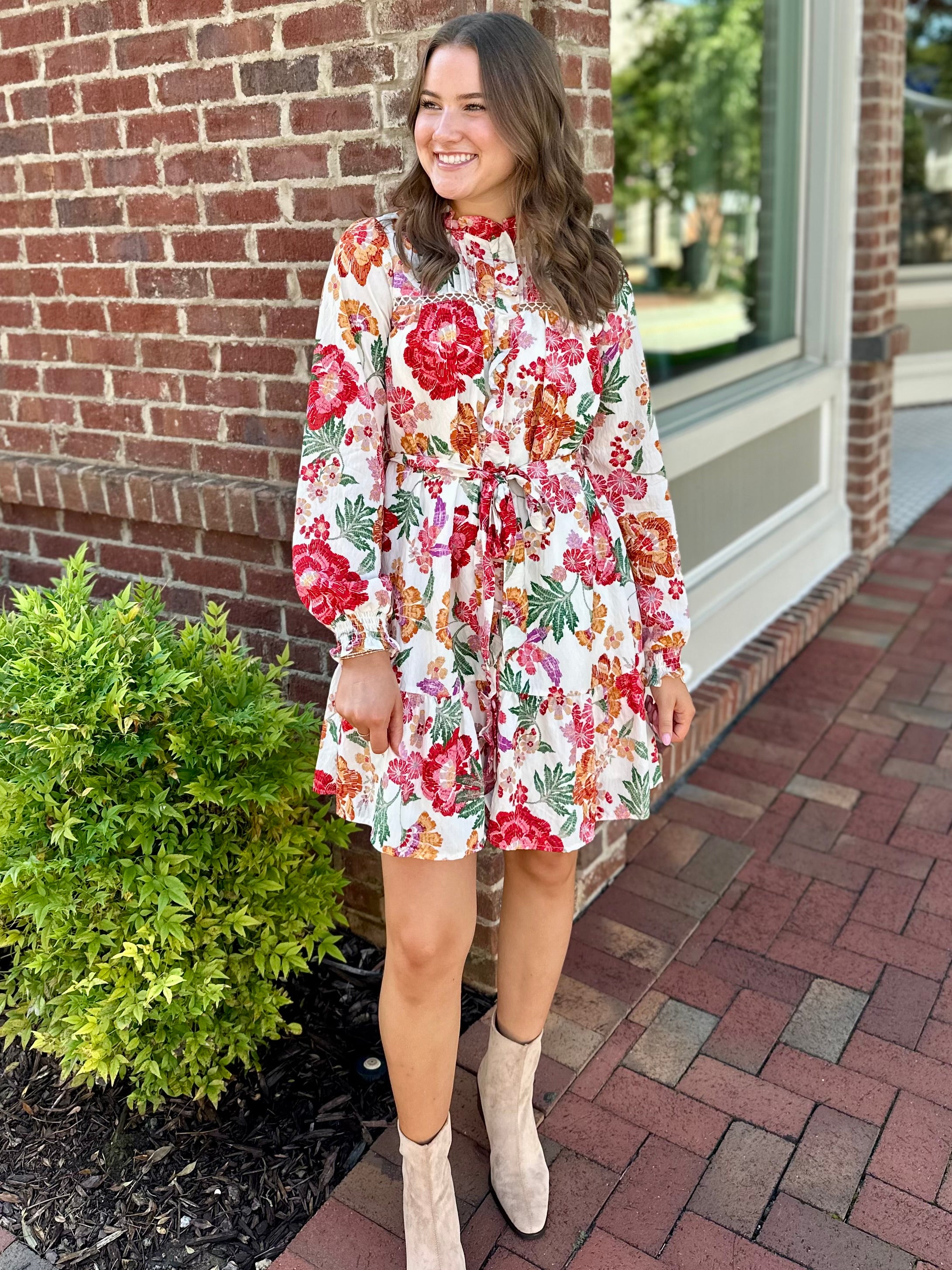 Everly Floral Dress with Tied Waist