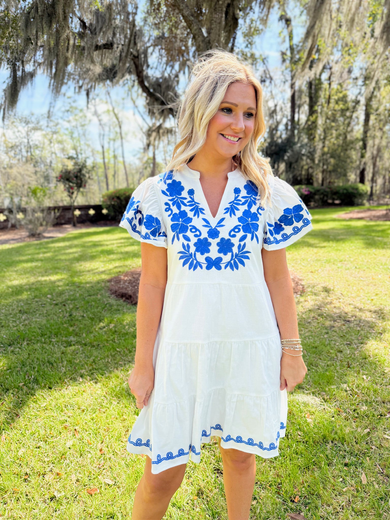 To Love You Embroidered Flutter Sleeve Dress