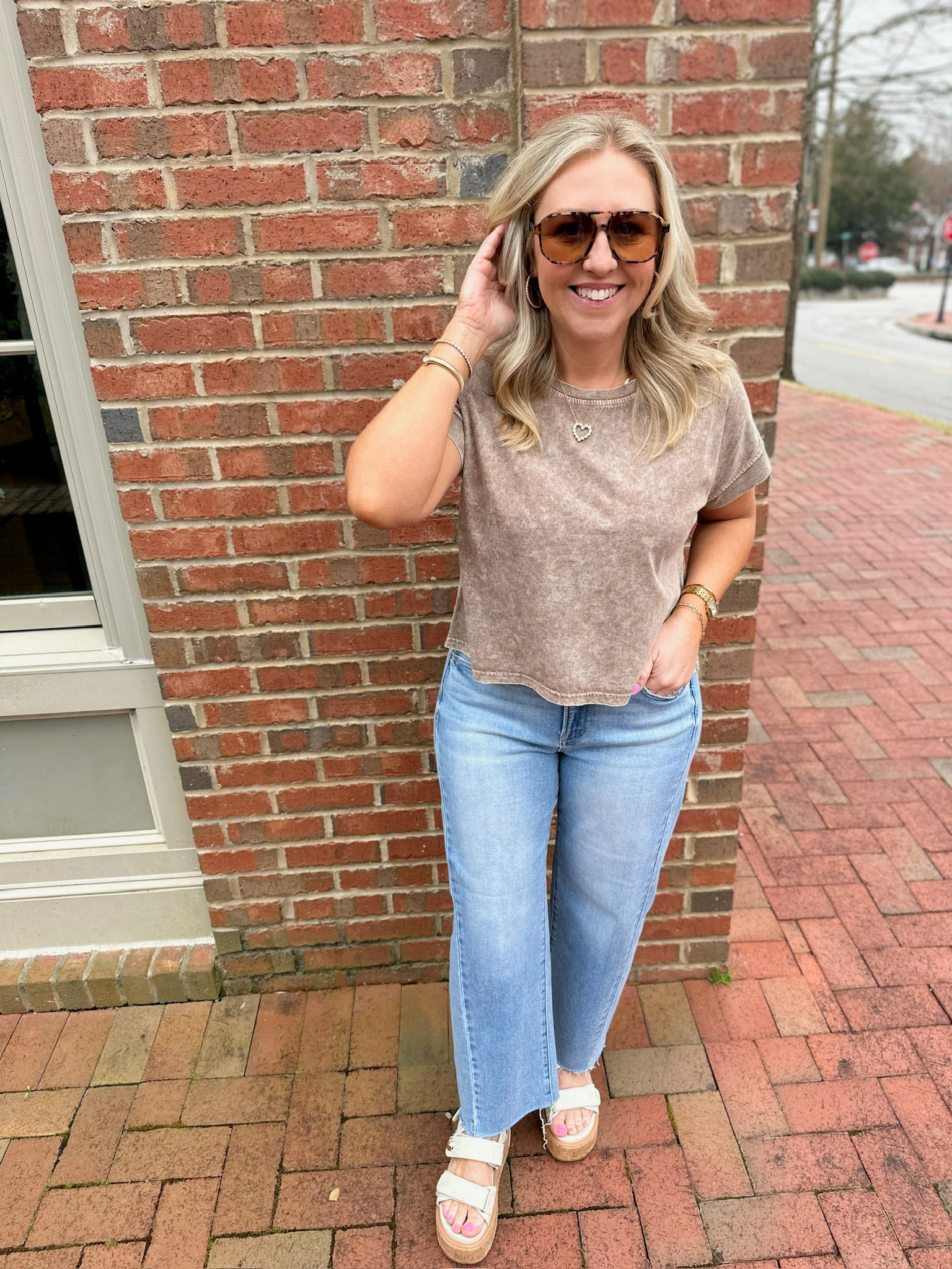 Now or Never Washed Boxy Short Sleeve T-Shirt in Cocoa