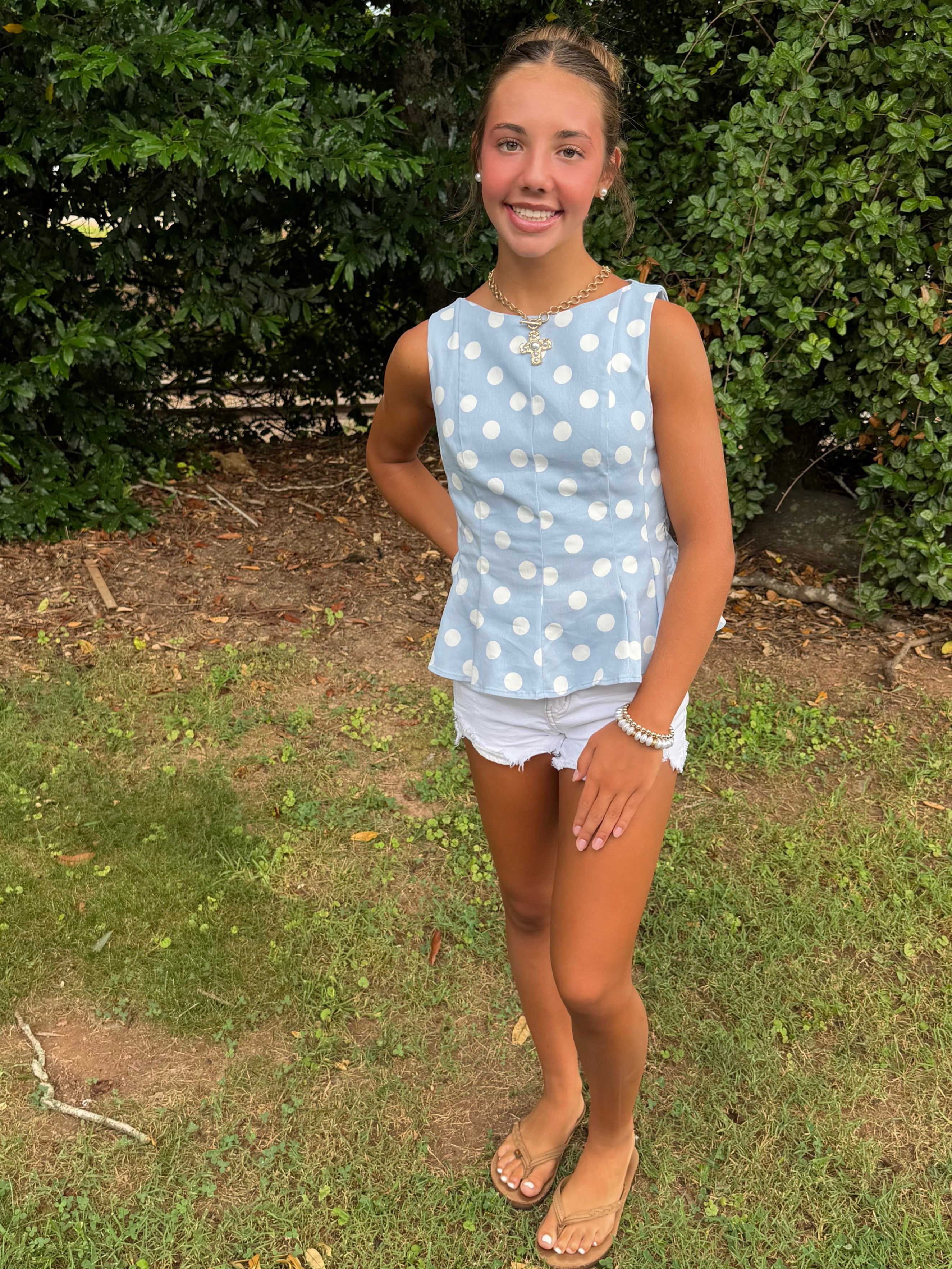 Spotted in Denim Peplum Tank Top