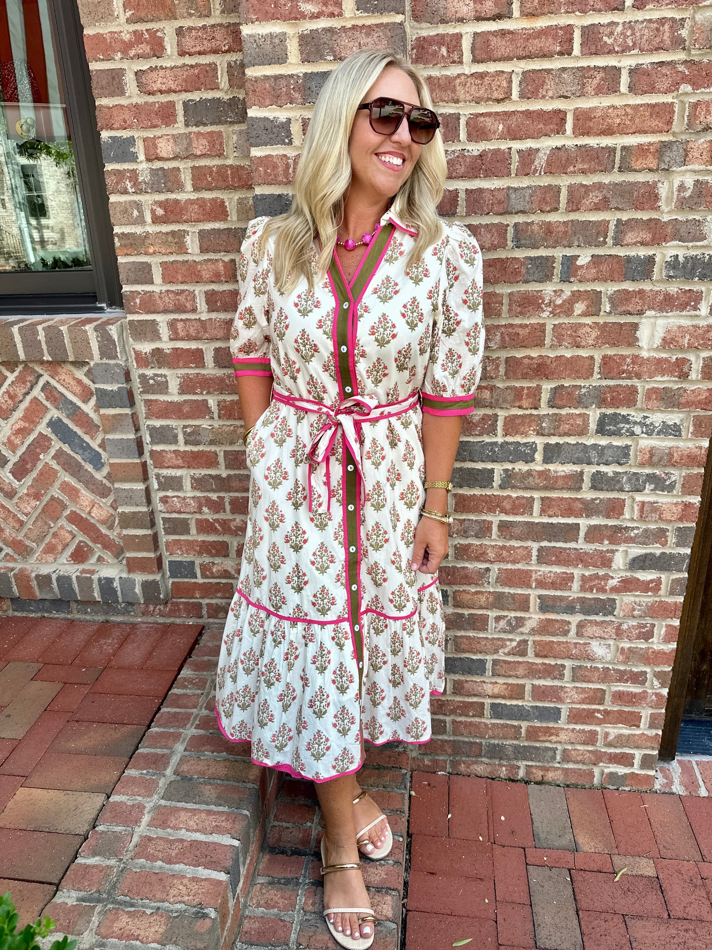 Keep Dancing Floral Midi Dress with Tie Waist