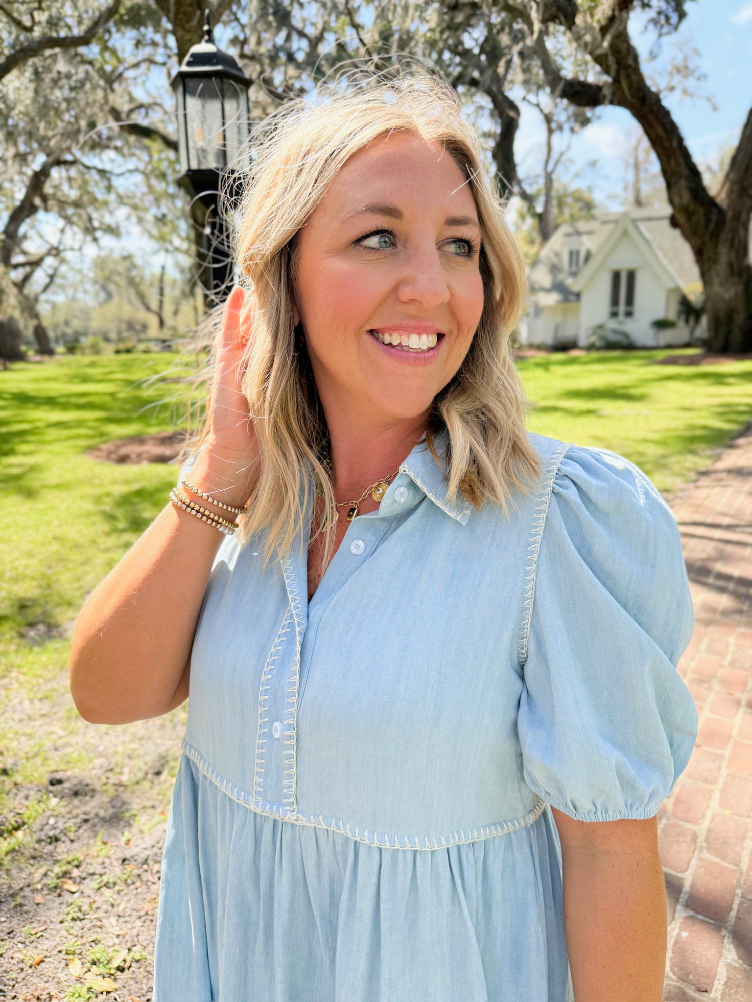 Feeling It Denim Quarter Sleeve Button Collar Maxi Dress