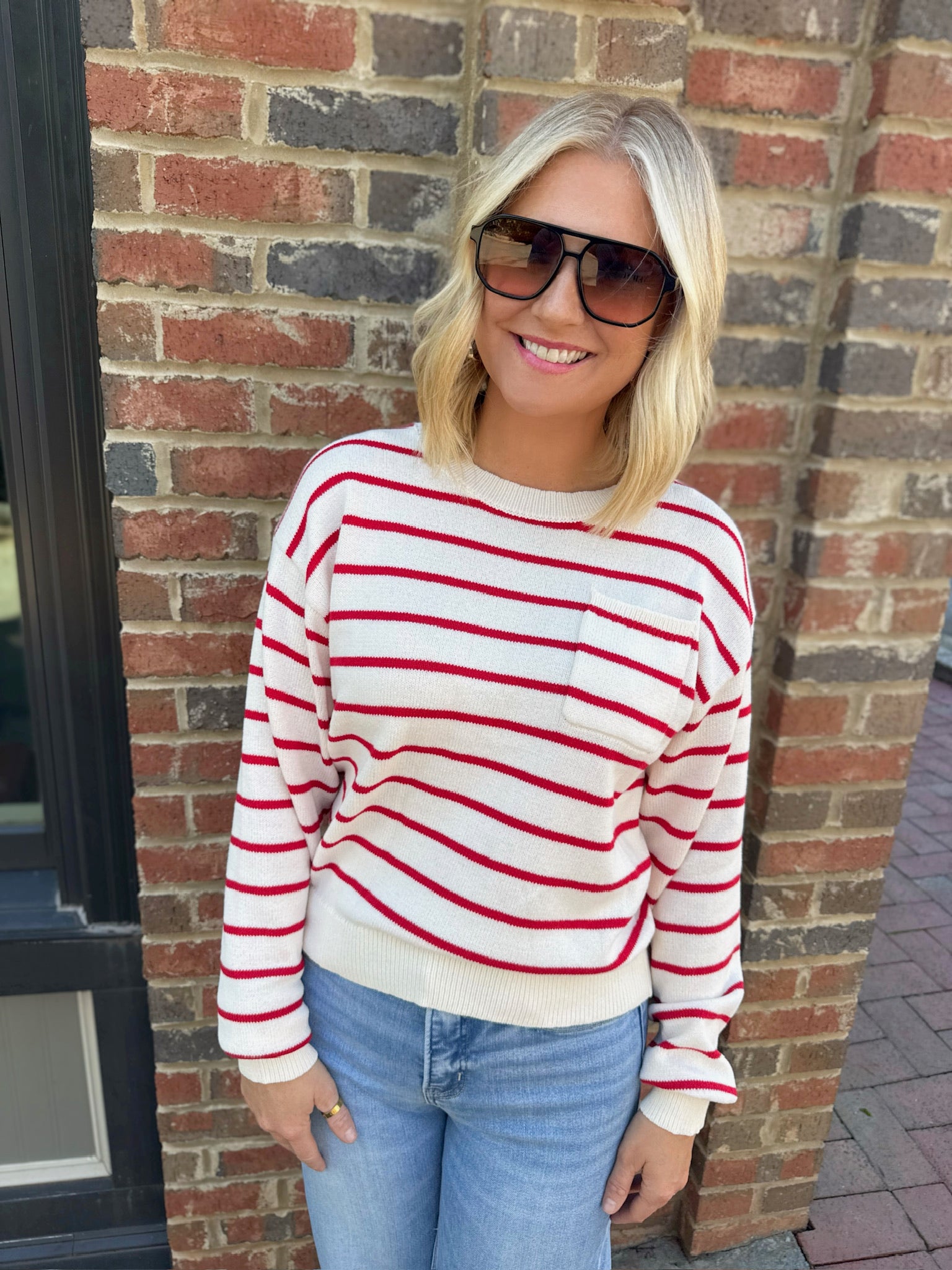 We Sure Love Stripes Knit Sweater In Red