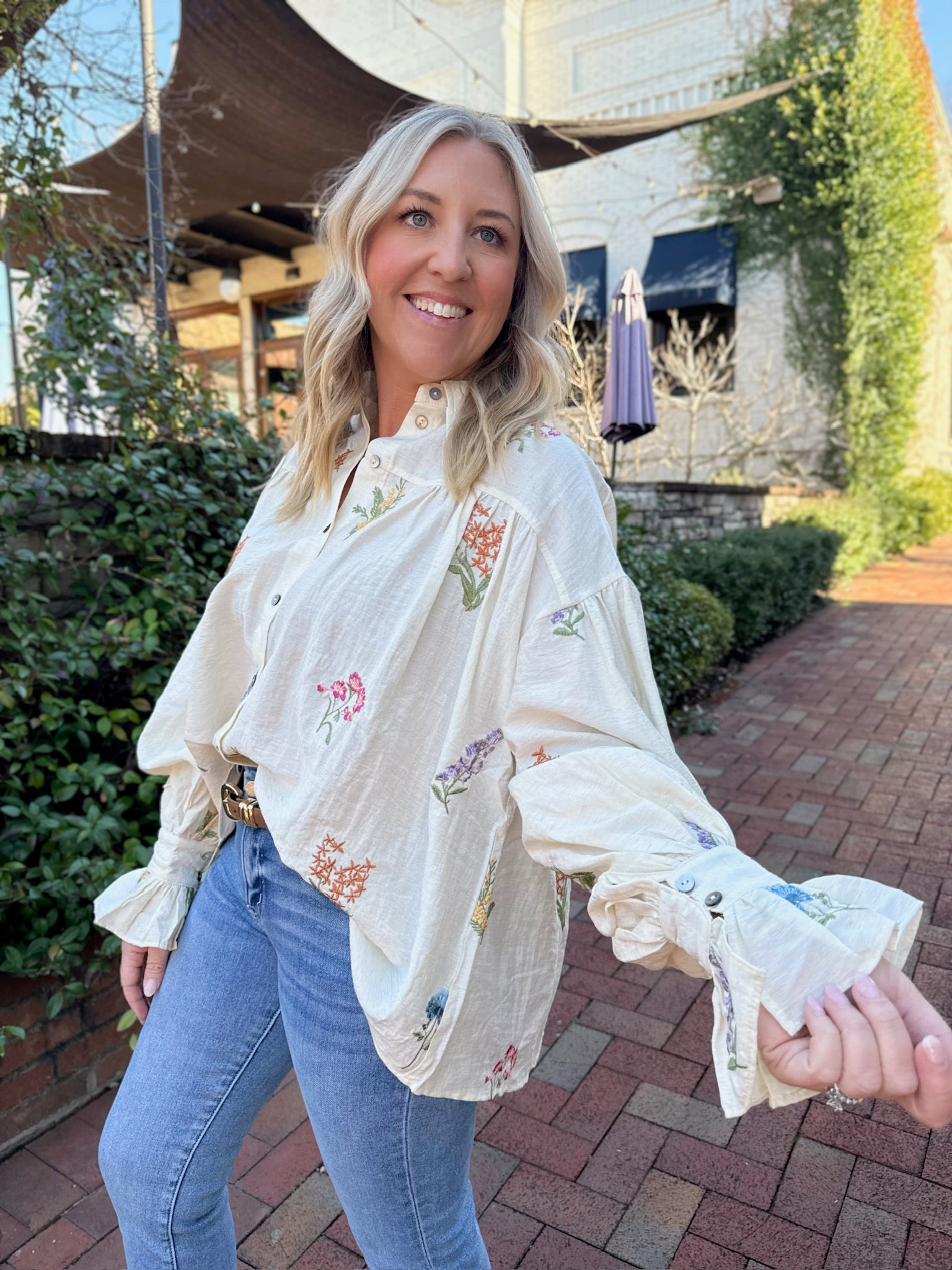 Take the Road Embroidered Button Down Top