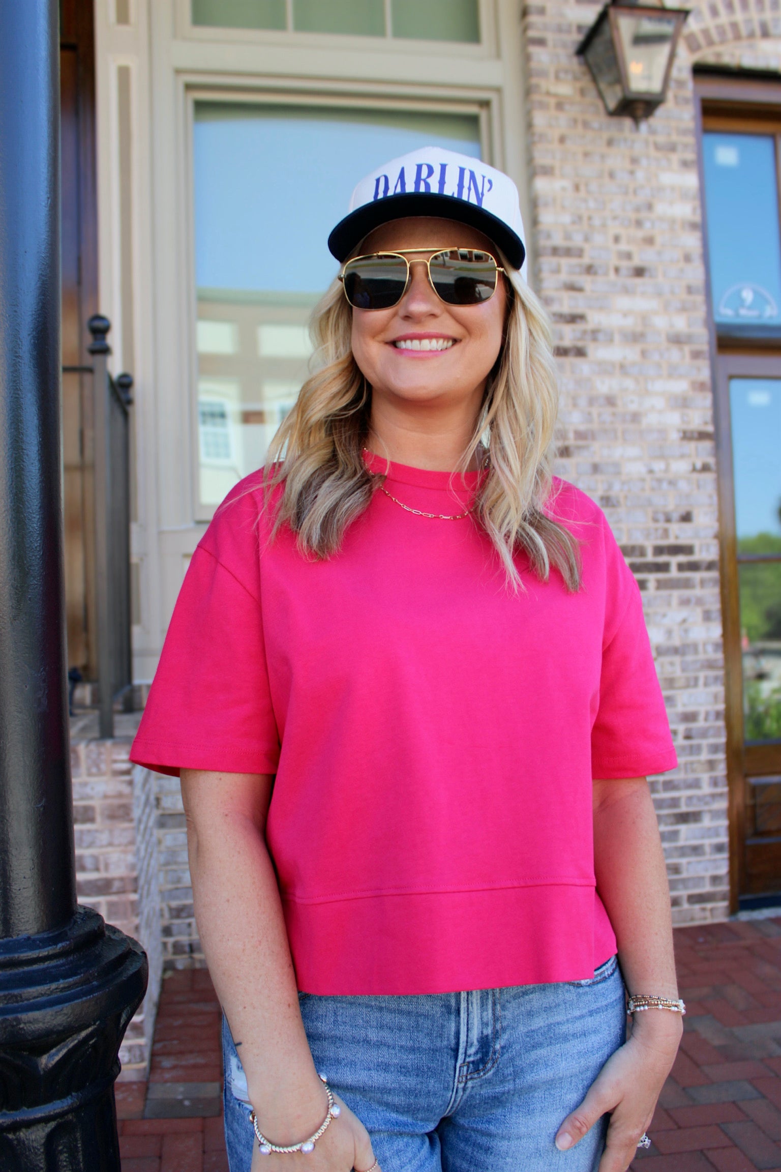 Make Me Blush Boxy Knit Short Sleeve Crop Top in Fuchsia