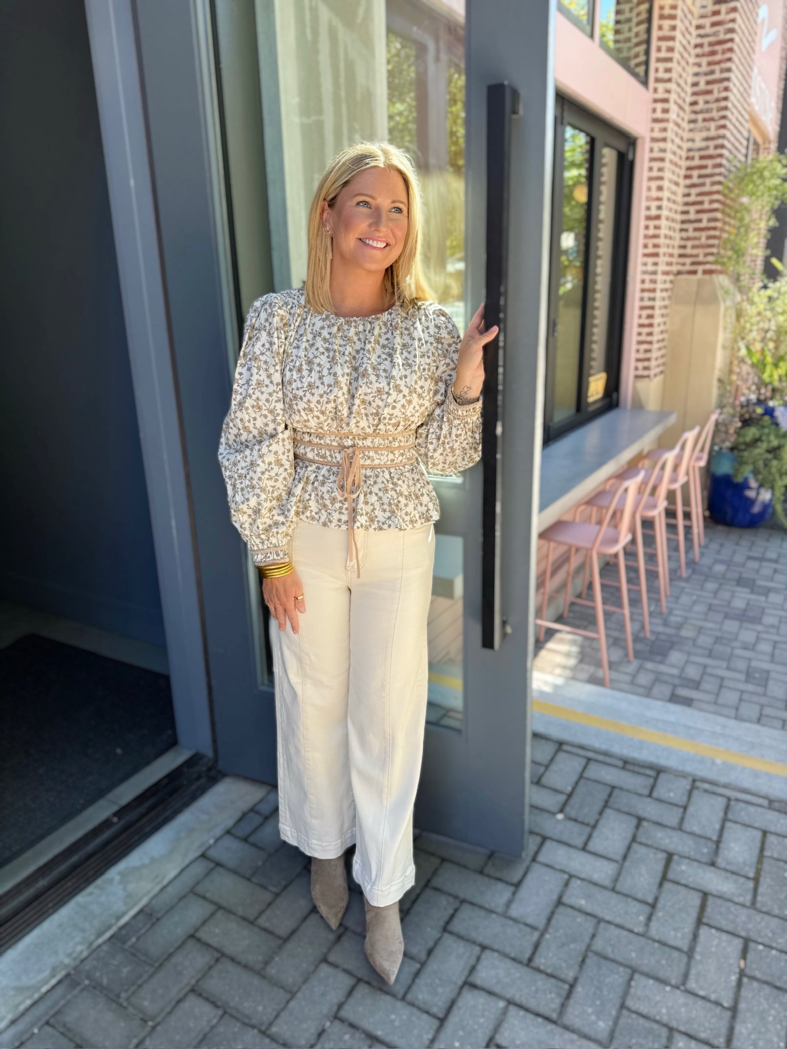 Try A Little Bit More Floral Long Sleeve Cinched Waist Top