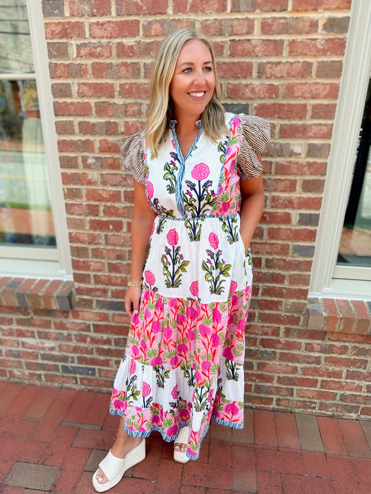 Draw Me To Florals Flutter Sleeve Maxi Dress