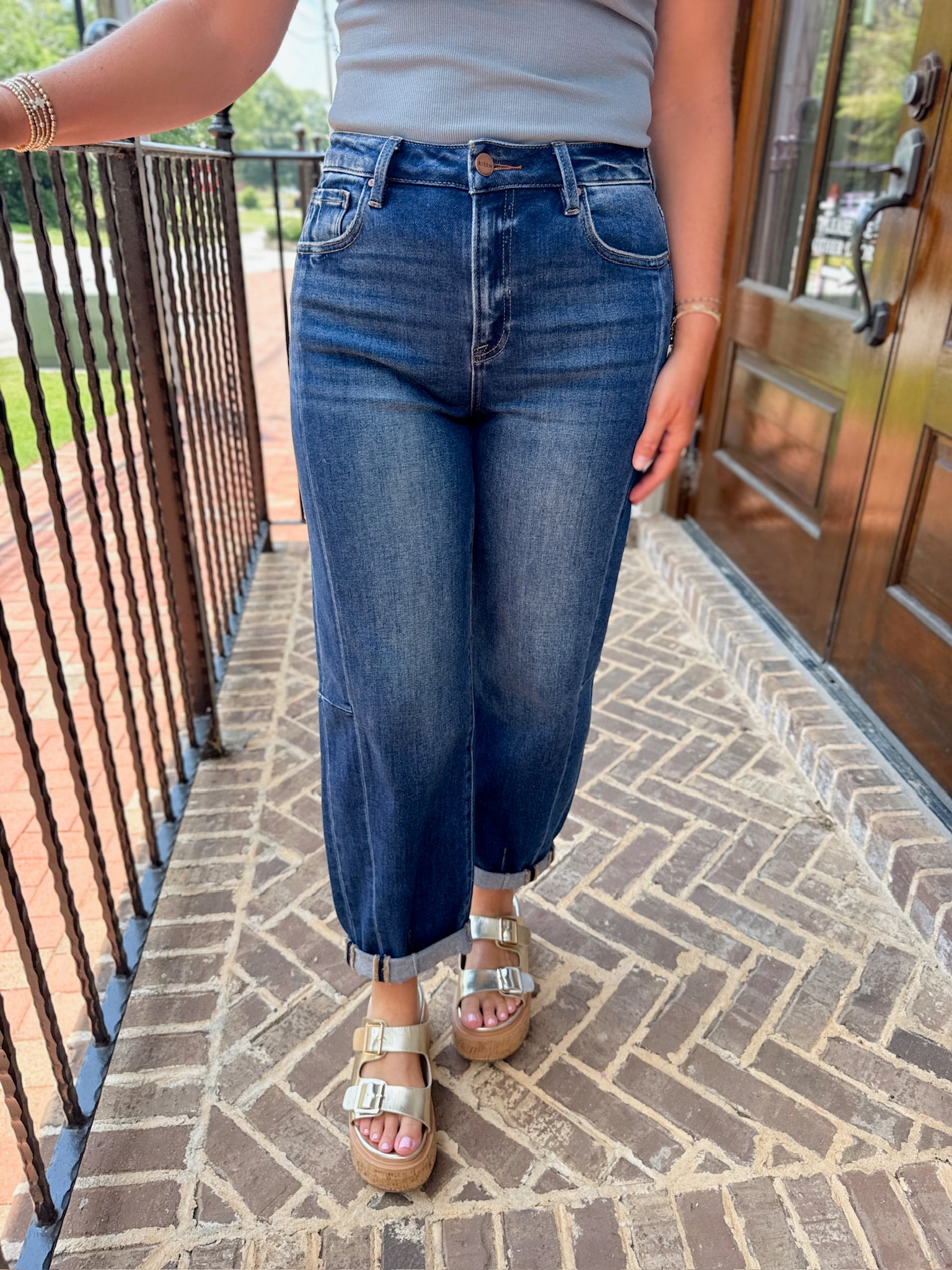All Along High Rise Cuffed Barrel Jeans in Dark Wash