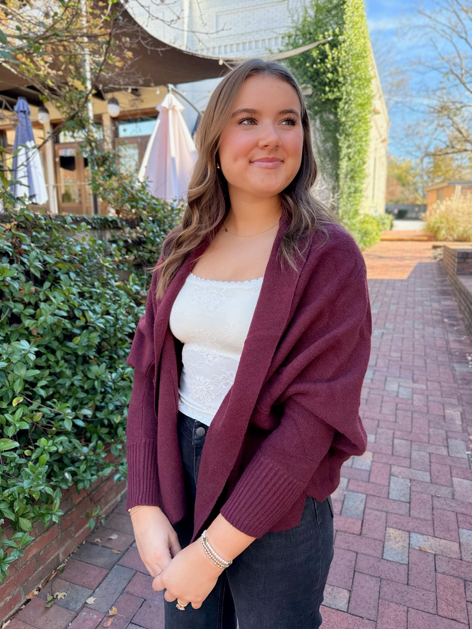 Keepin' It Cozy Cardigan with Front Pockets in Burgundy