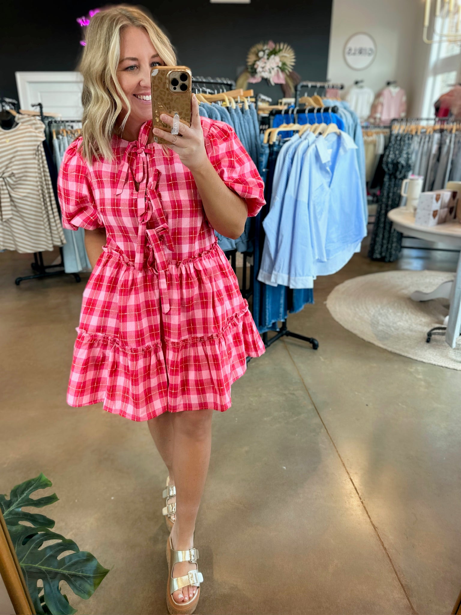 Be Mine Plaid Tied Bow Detail Mini Dress