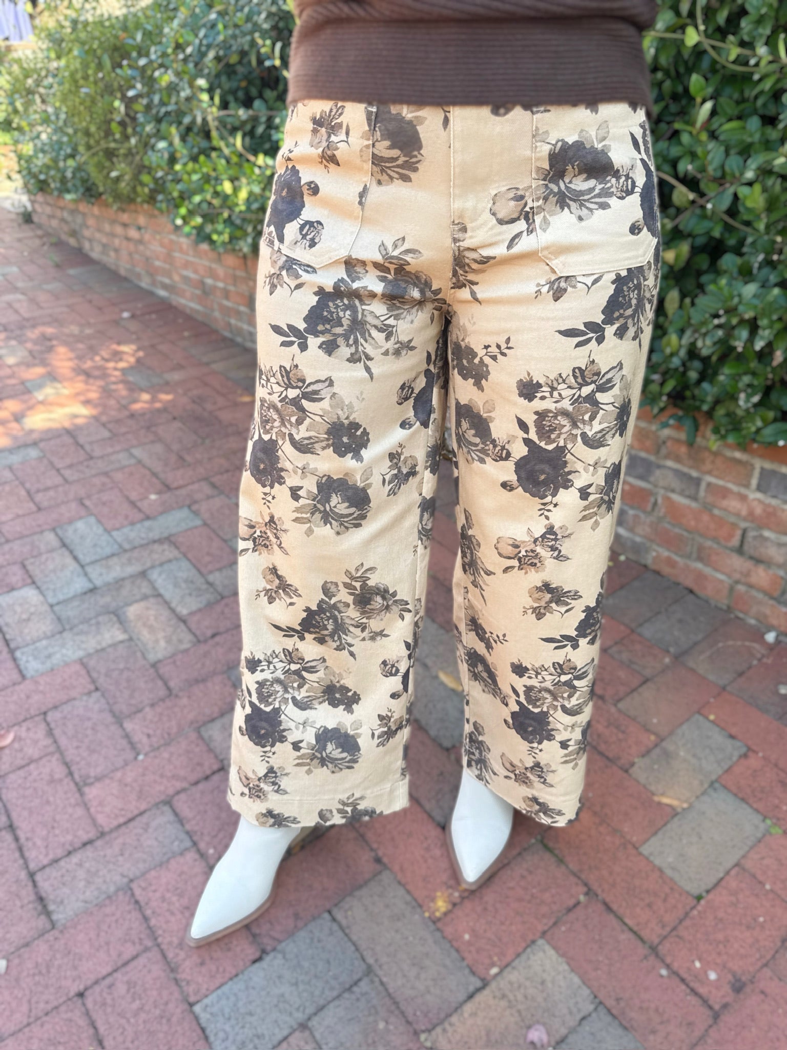 Paint It Floral Denim Front Pocket Wide Leg Jeans