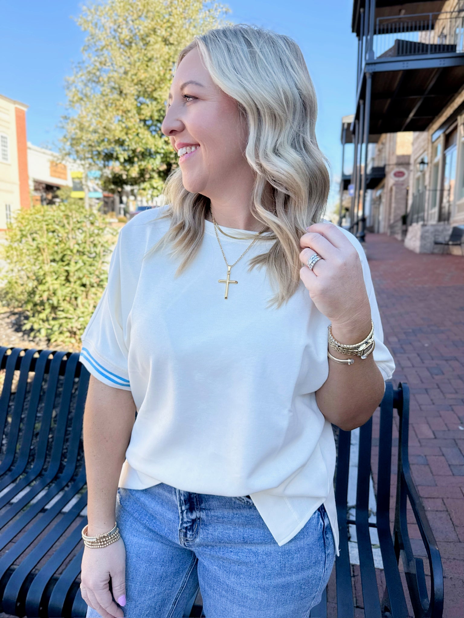 Keep The Fun Going Round Neck Trim Band Top In Ivory