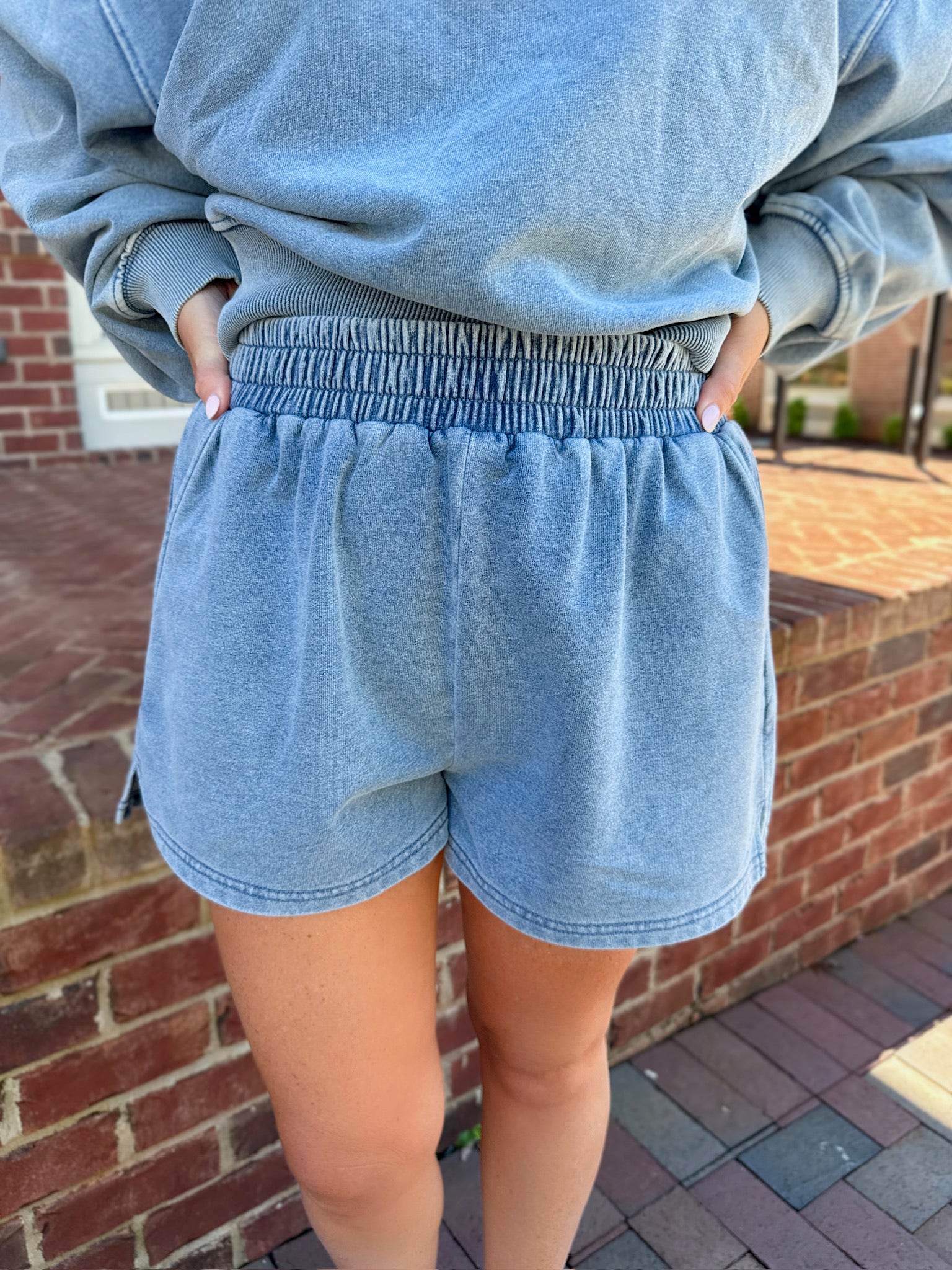 Simple Life Elastic Waist Denim Wash Shorts