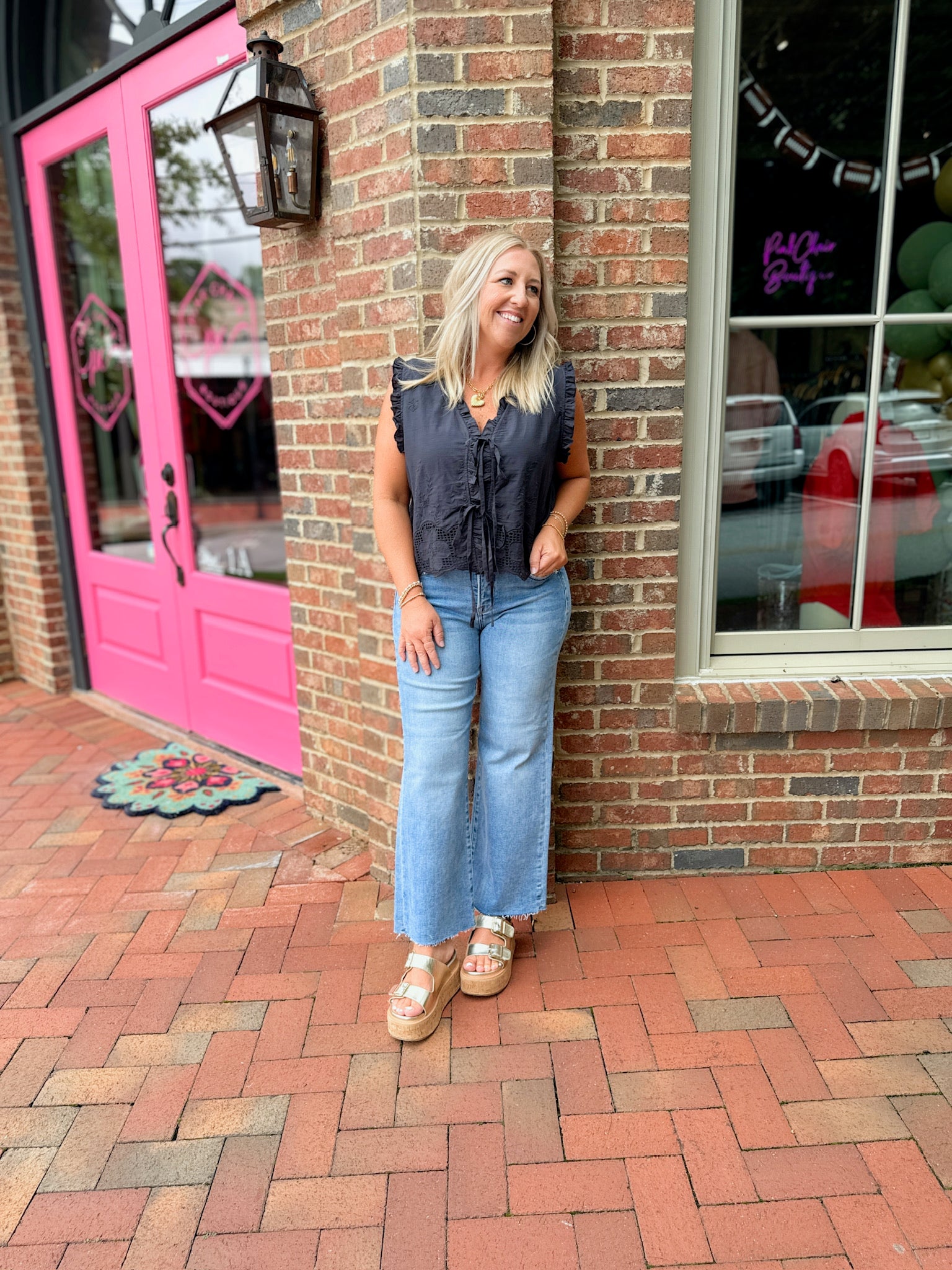 Ready for Kick Off Ruffled Front Tie Tank Top