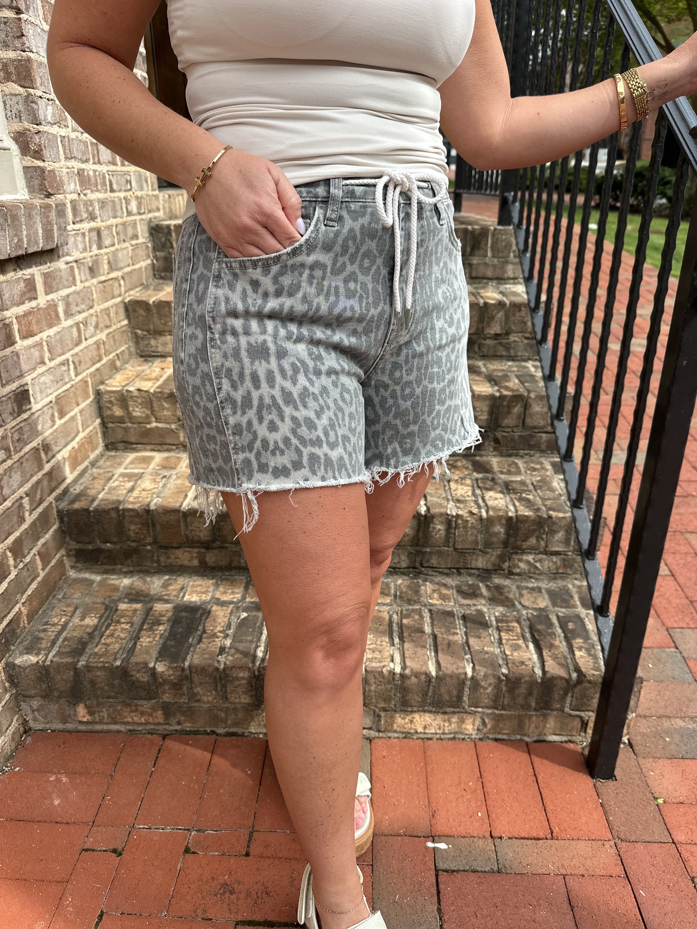 Grey Leopard High Rise Shorts