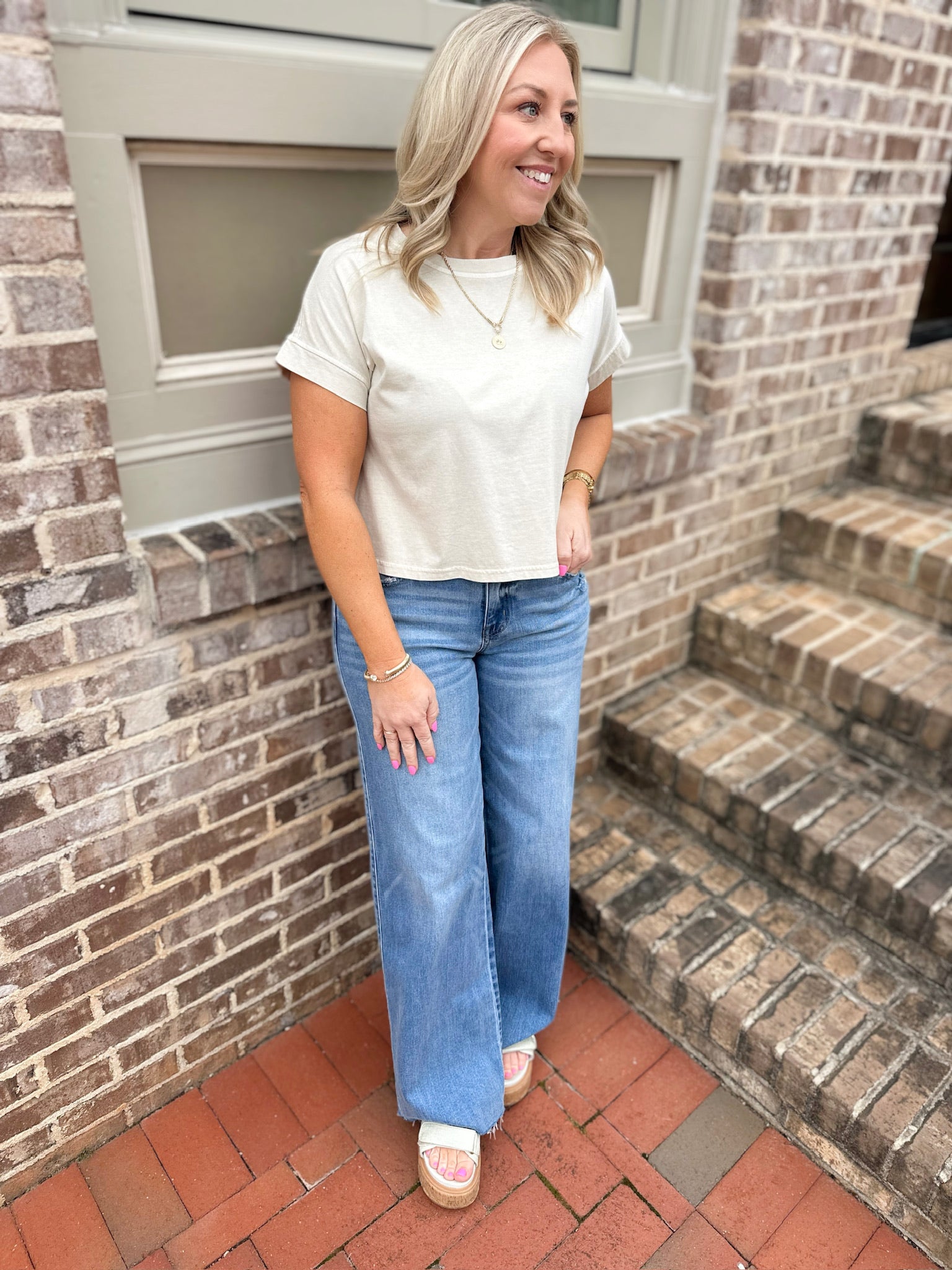 Now or Never Washed Boxy Short Sleeve T-Shirt in Khaki