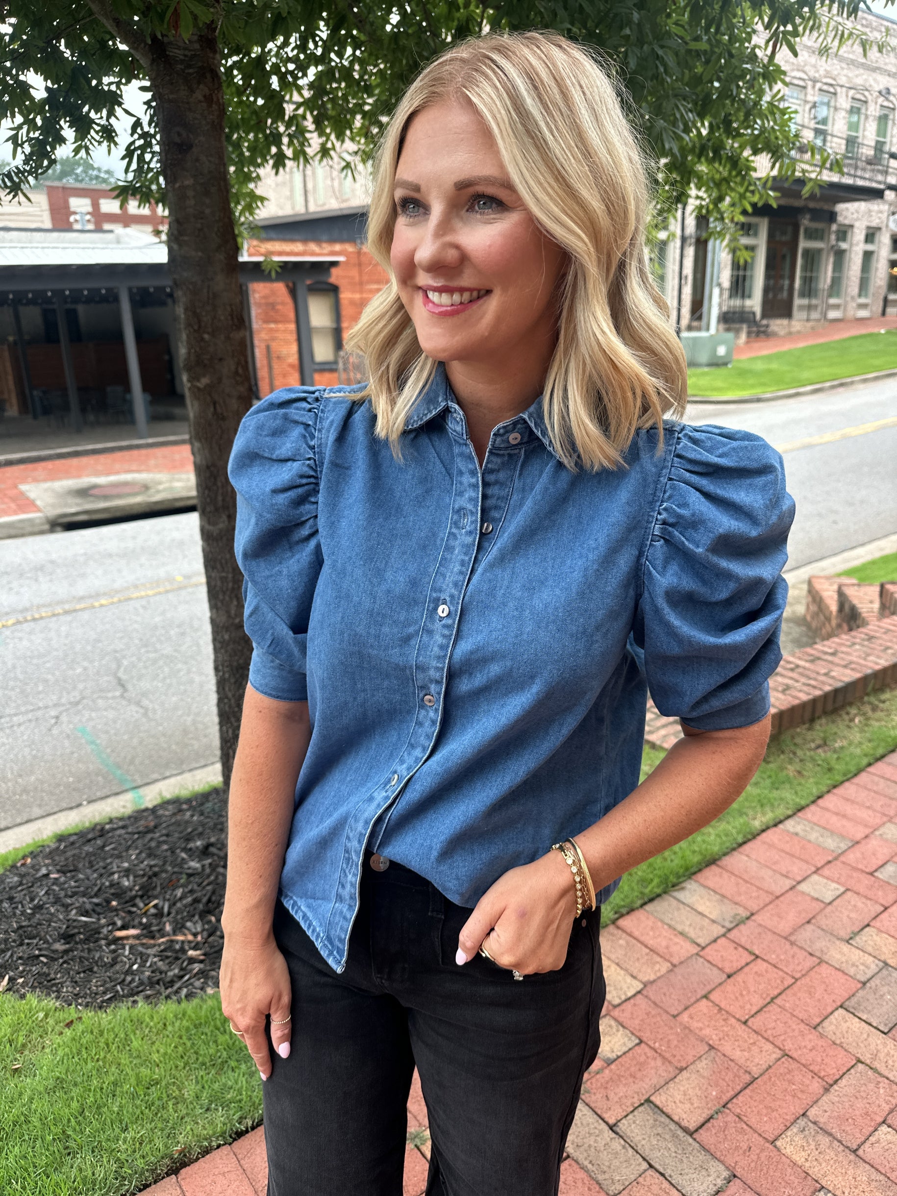 Today Is The Day Puff Quarter Sleeve Denim Top