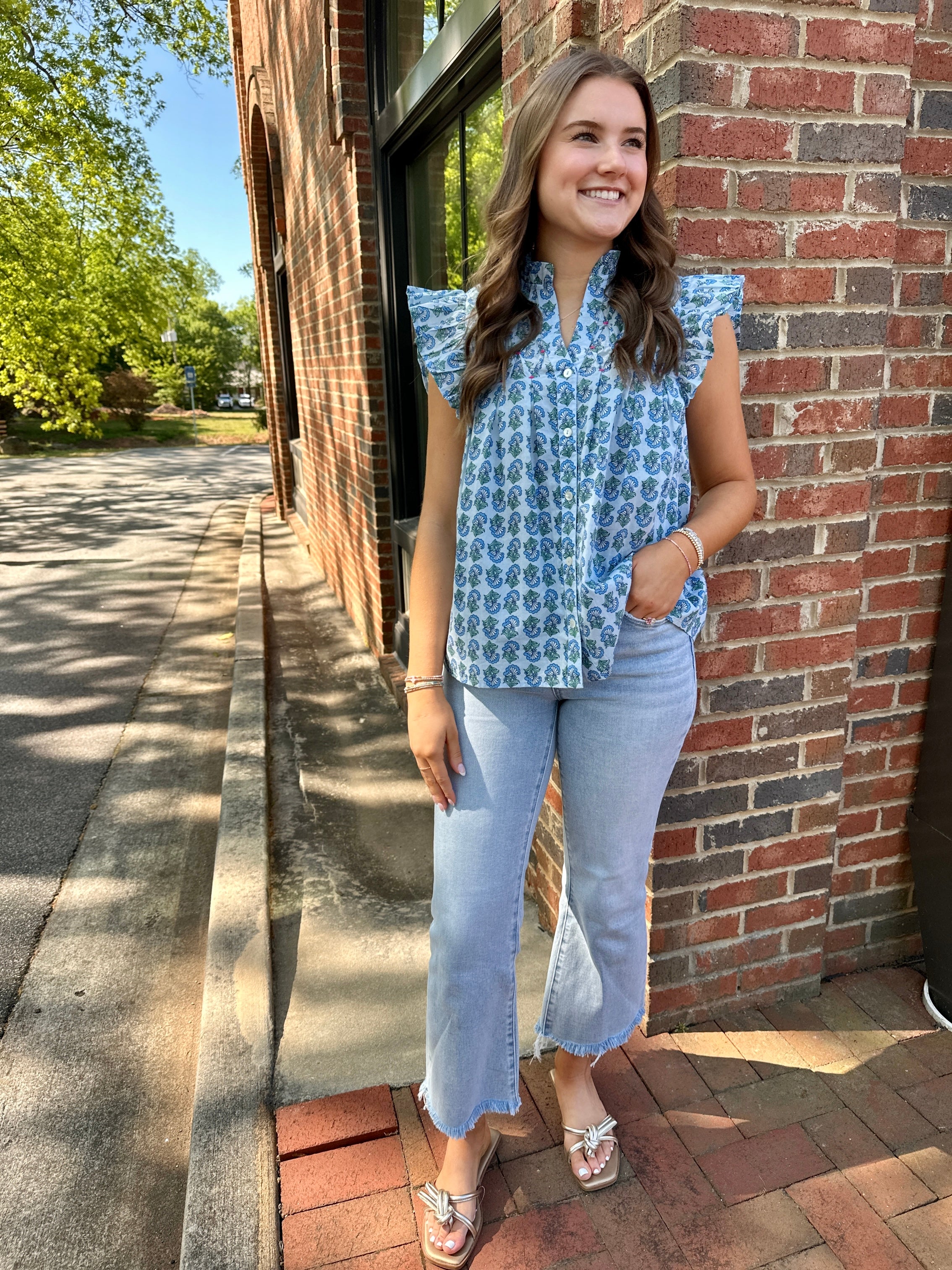 Good News Flutter Sleeve Floral Top