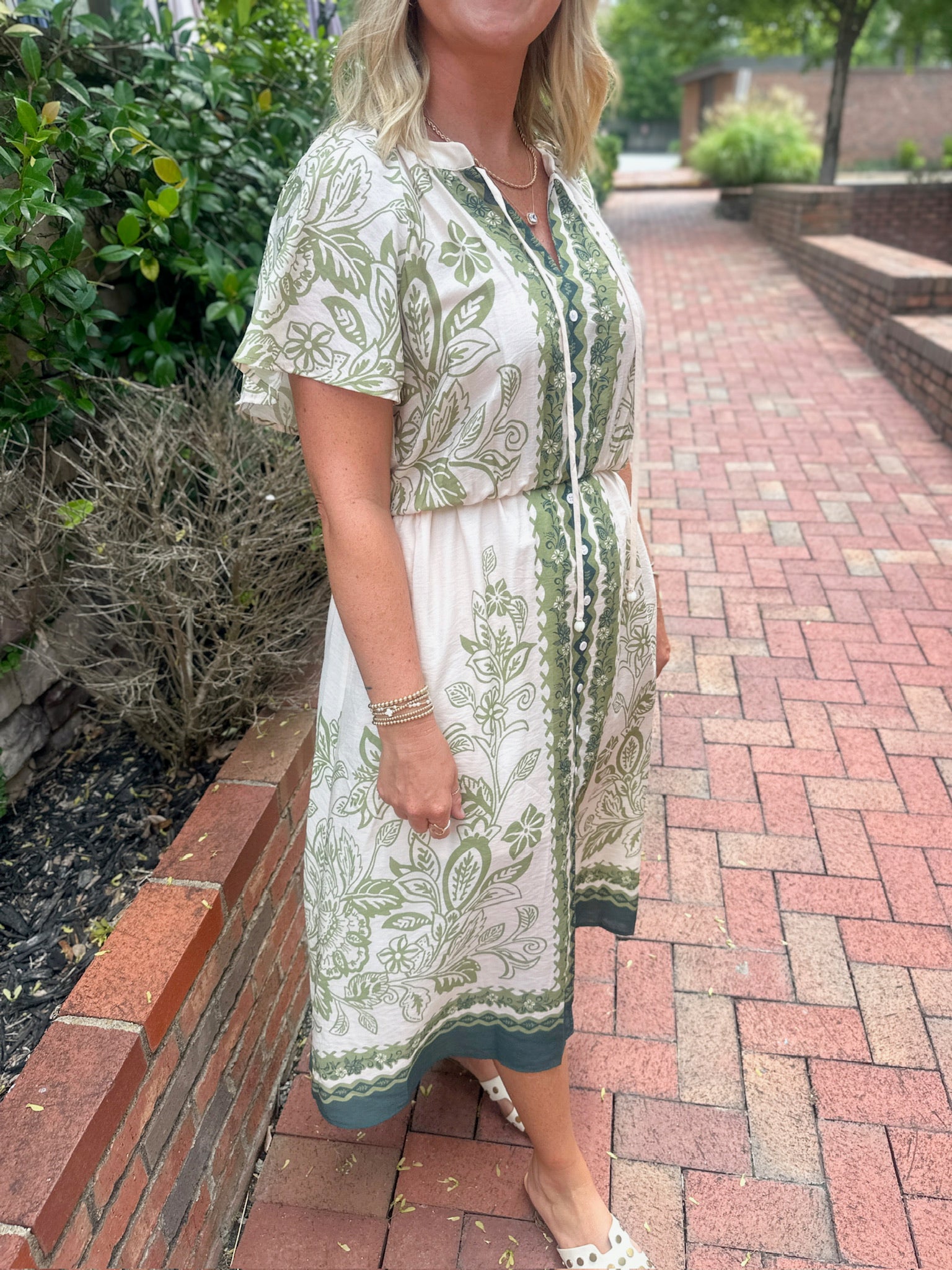 Fresh Garden Floral Front Slit Midi Dress
